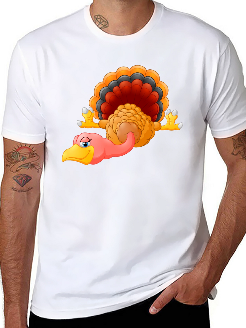 Funny Turkey Cartoon Black T-Shirt