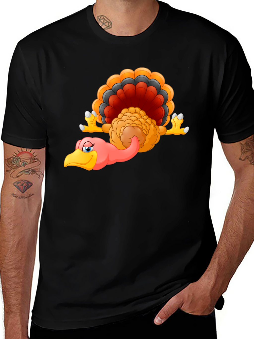 Funny Turkey Cartoon Black T-Shirt