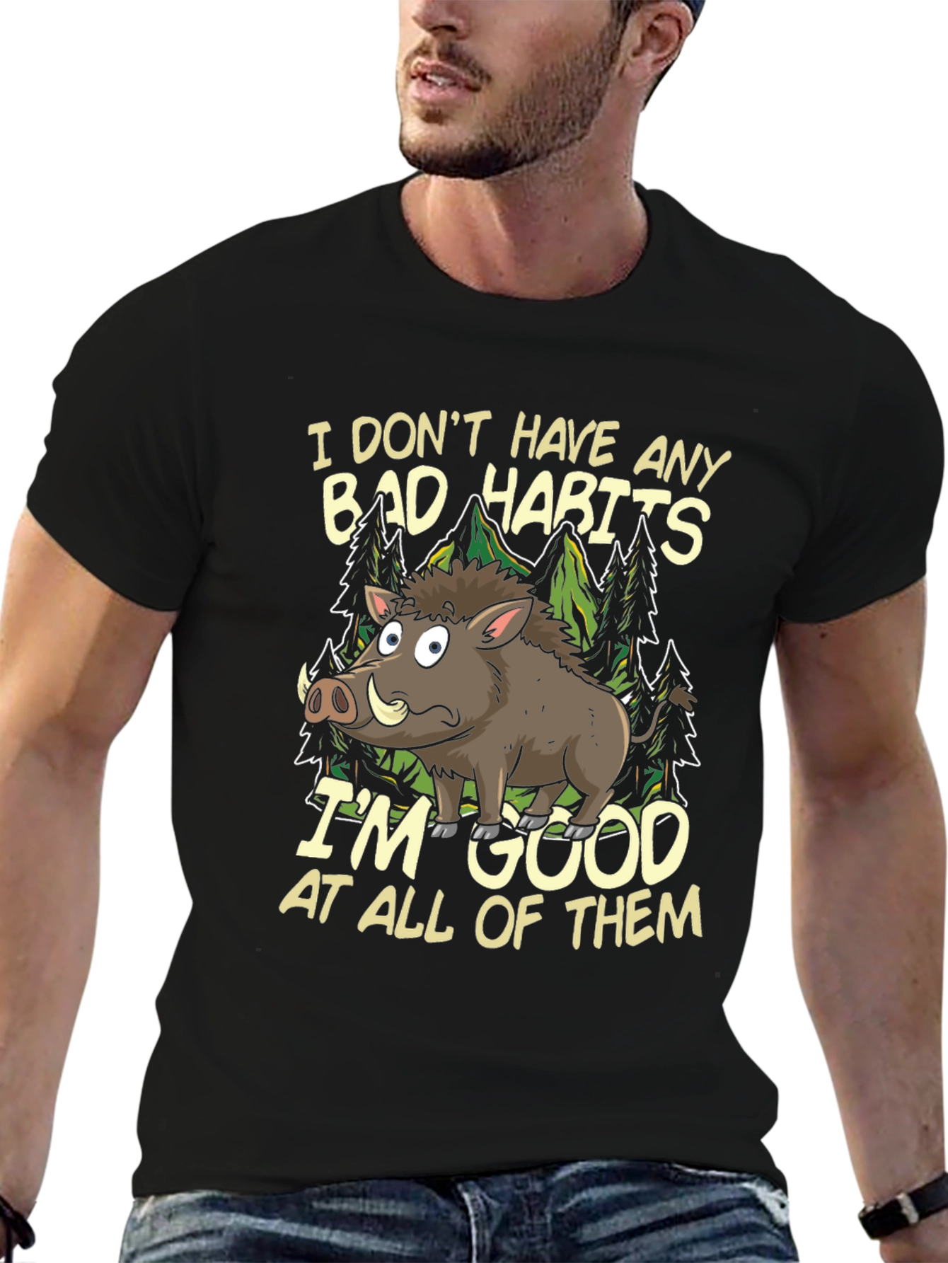 Funny Boar Bad Habits Mens Graphic T-Shirt