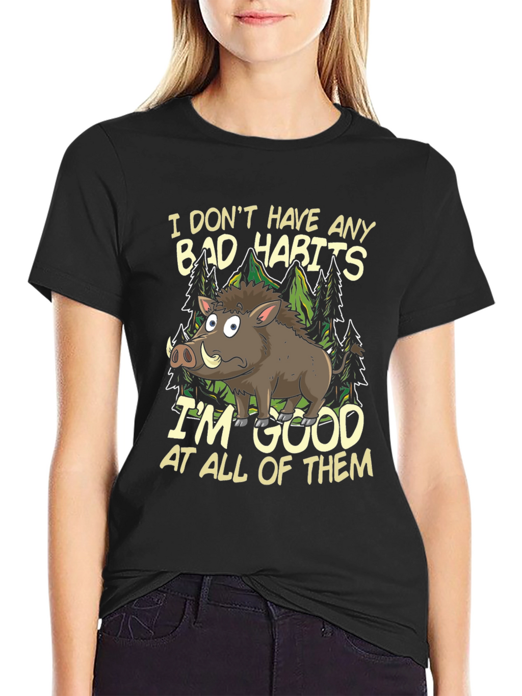 Funny Boar Bad Habits Mens Graphic T-Shirt
