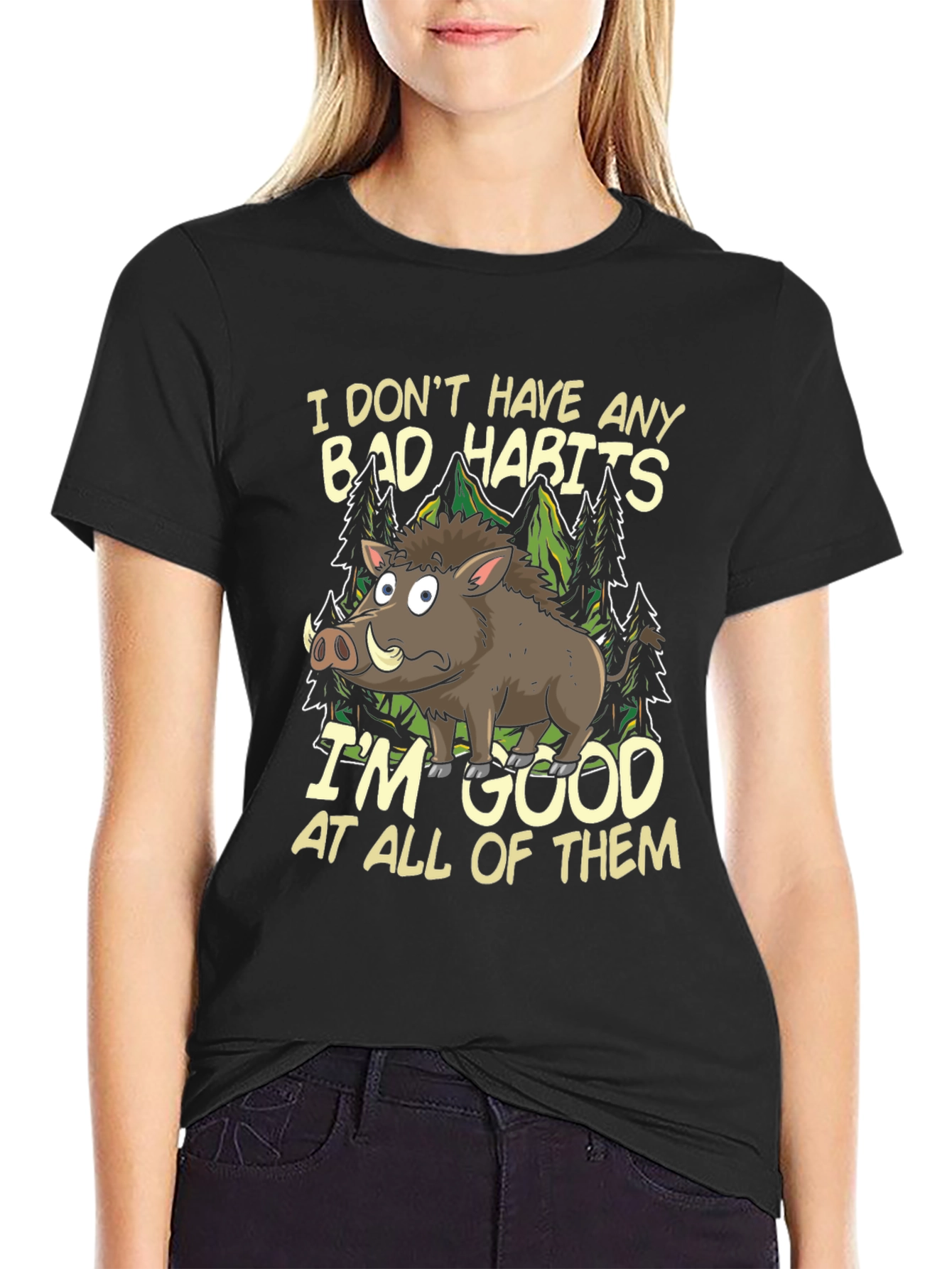 Funny Boar Bad Habits Mens Graphic T-Shirt