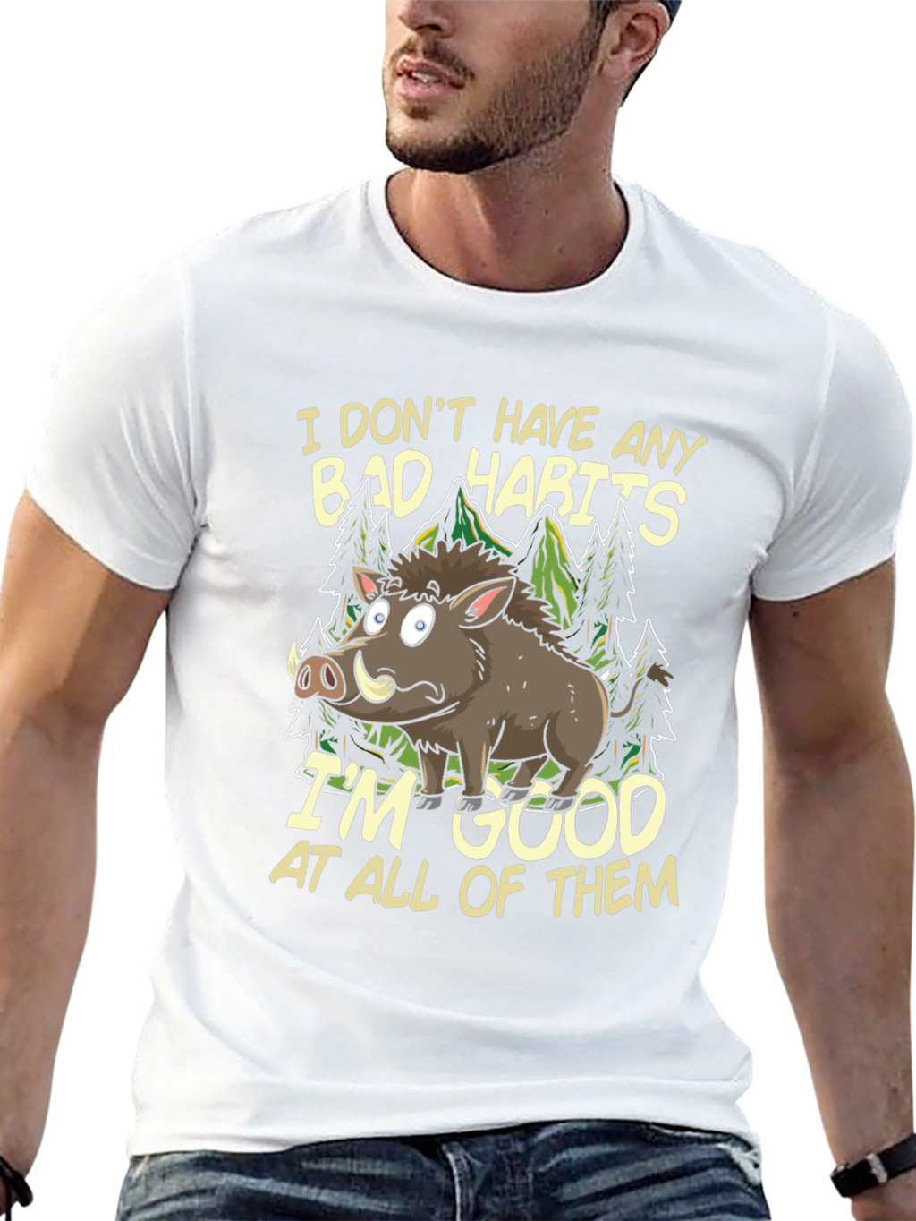 Funny Boar Bad Habits Mens Graphic T-Shirt