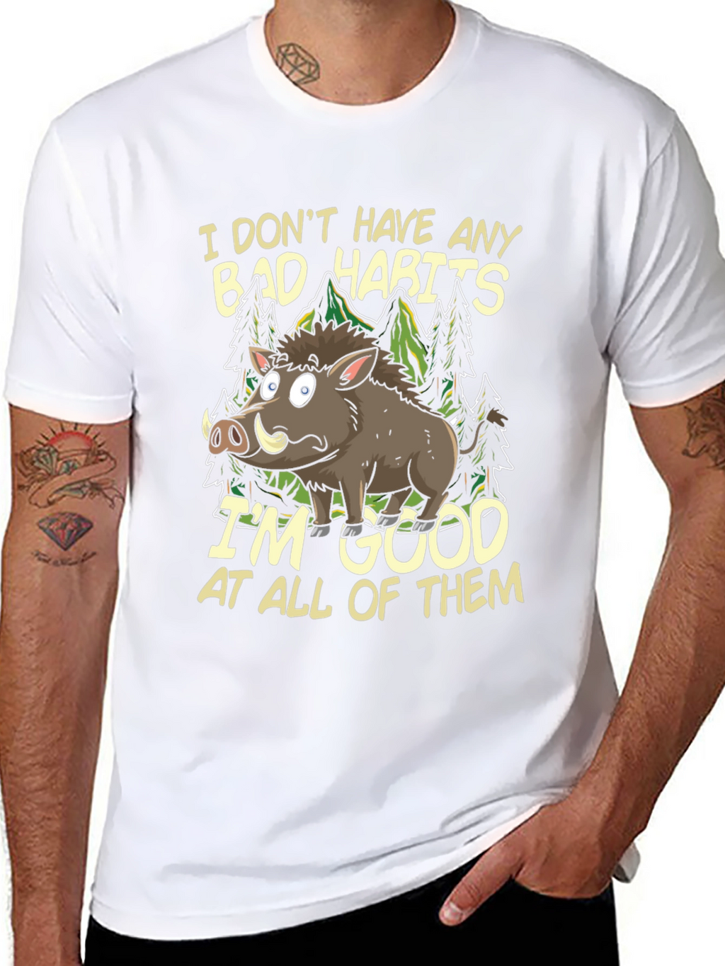 Funny Boar Bad Habits Mens Graphic T-Shirt