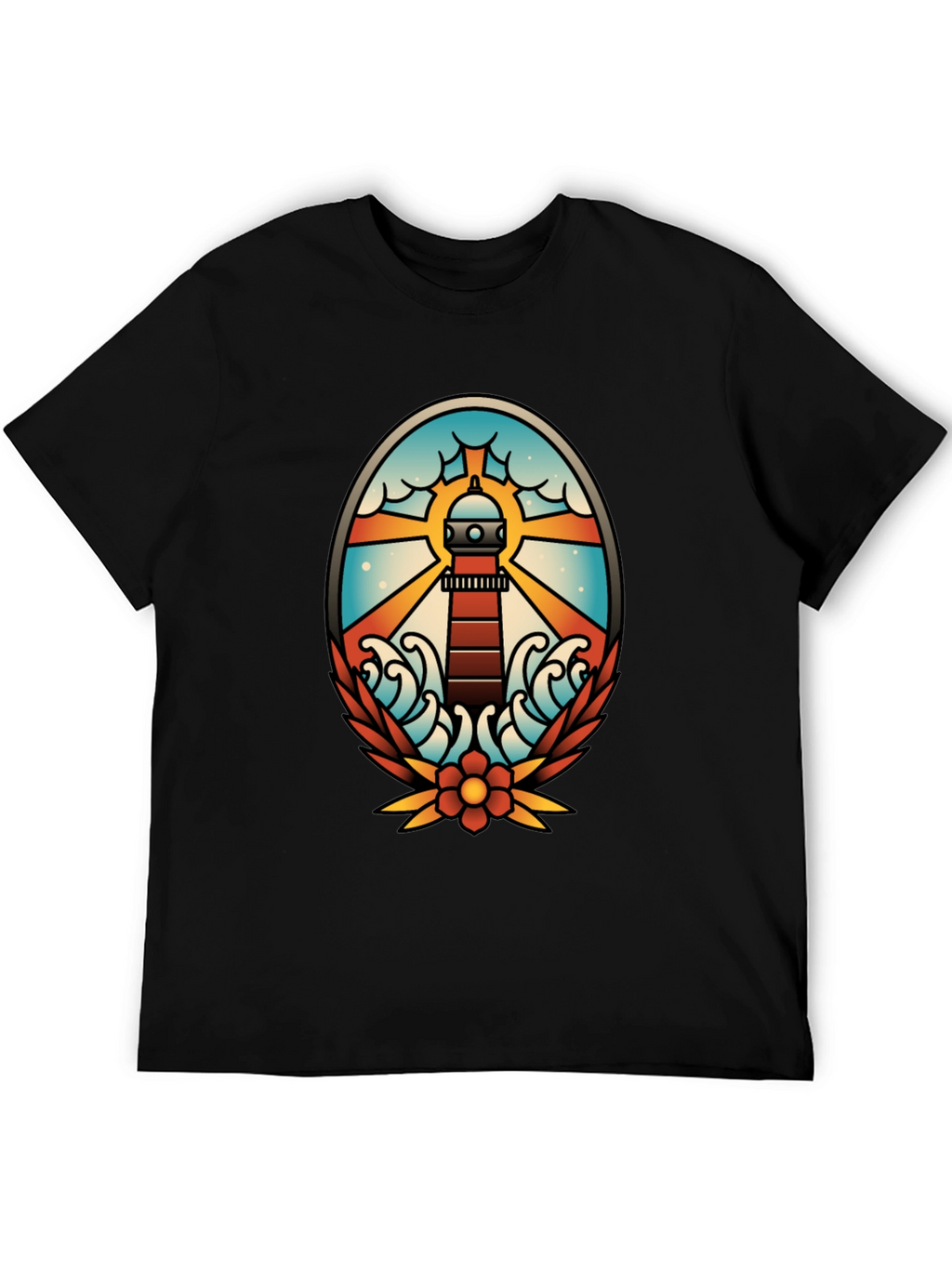 Lighthouse Tattoo Graphic T-Shirt - Black
