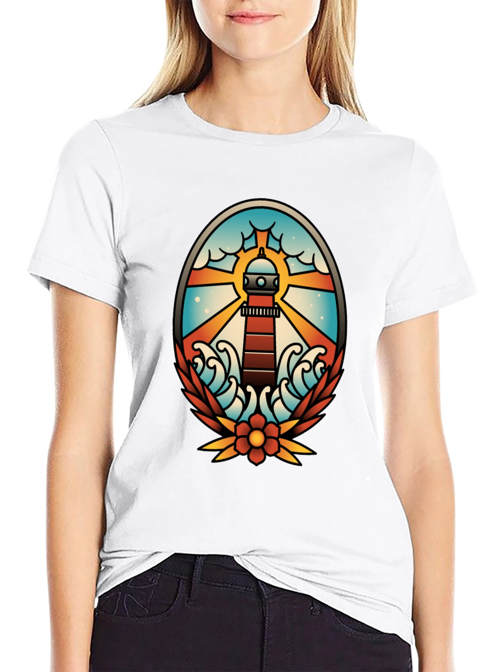 Lighthouse Tattoo Graphic T-Shirt - Black