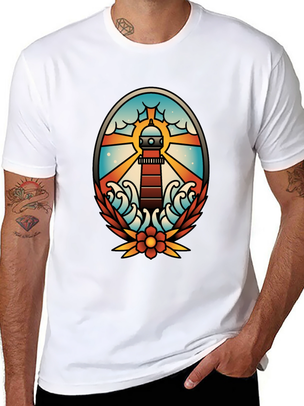 Lighthouse Tattoo Graphic T-Shirt - Black