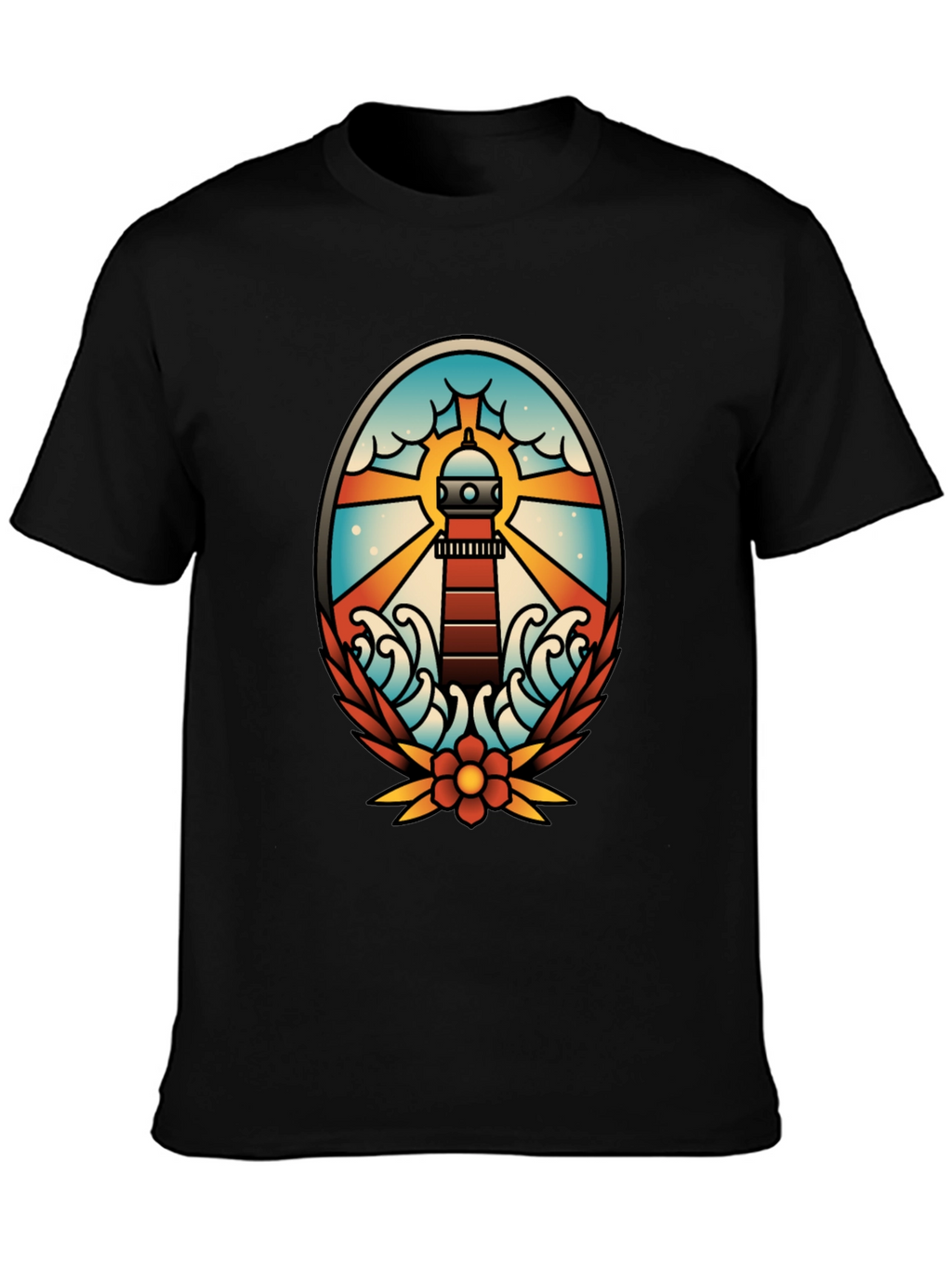 Lighthouse Tattoo Graphic T-Shirt - Black