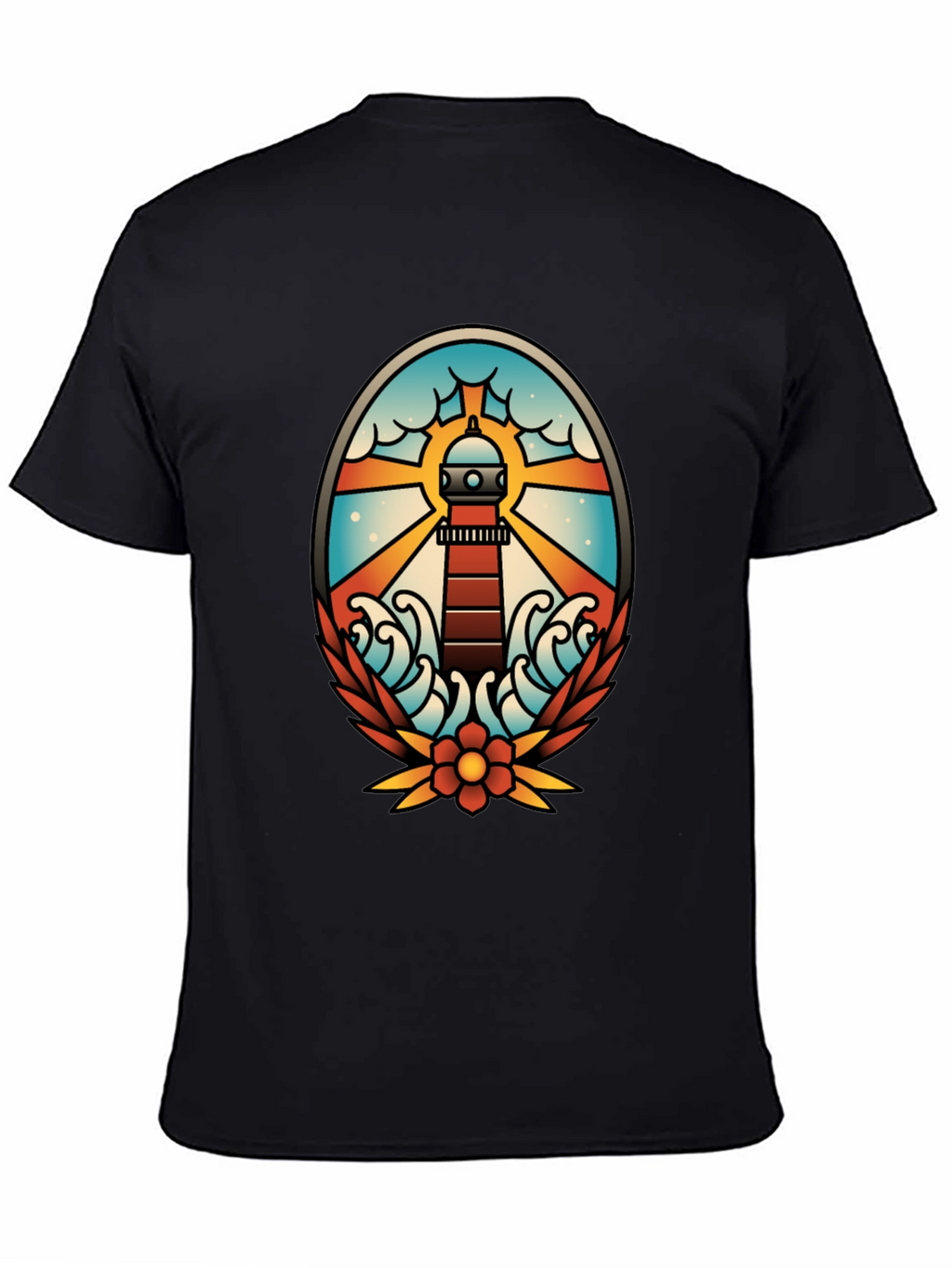 Lighthouse Tattoo Graphic T-Shirt - Black