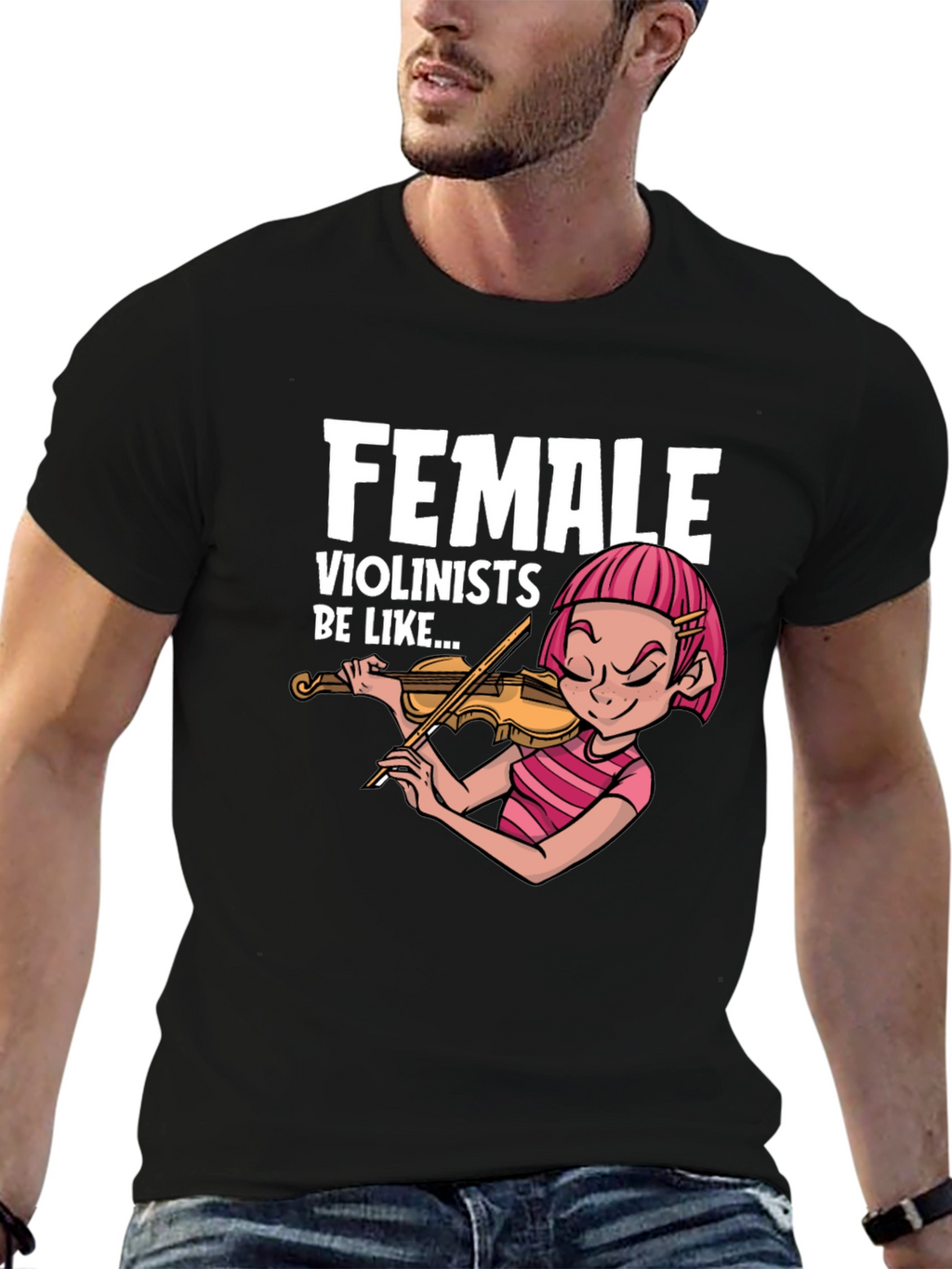 Funny Female Violinist Graphic Tee - Black