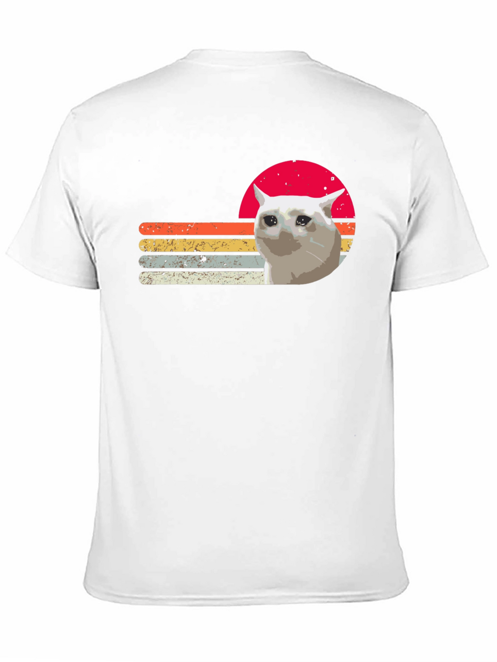 Sad Cat Retro Sunset T-Shirt - Funny Meme Tee
