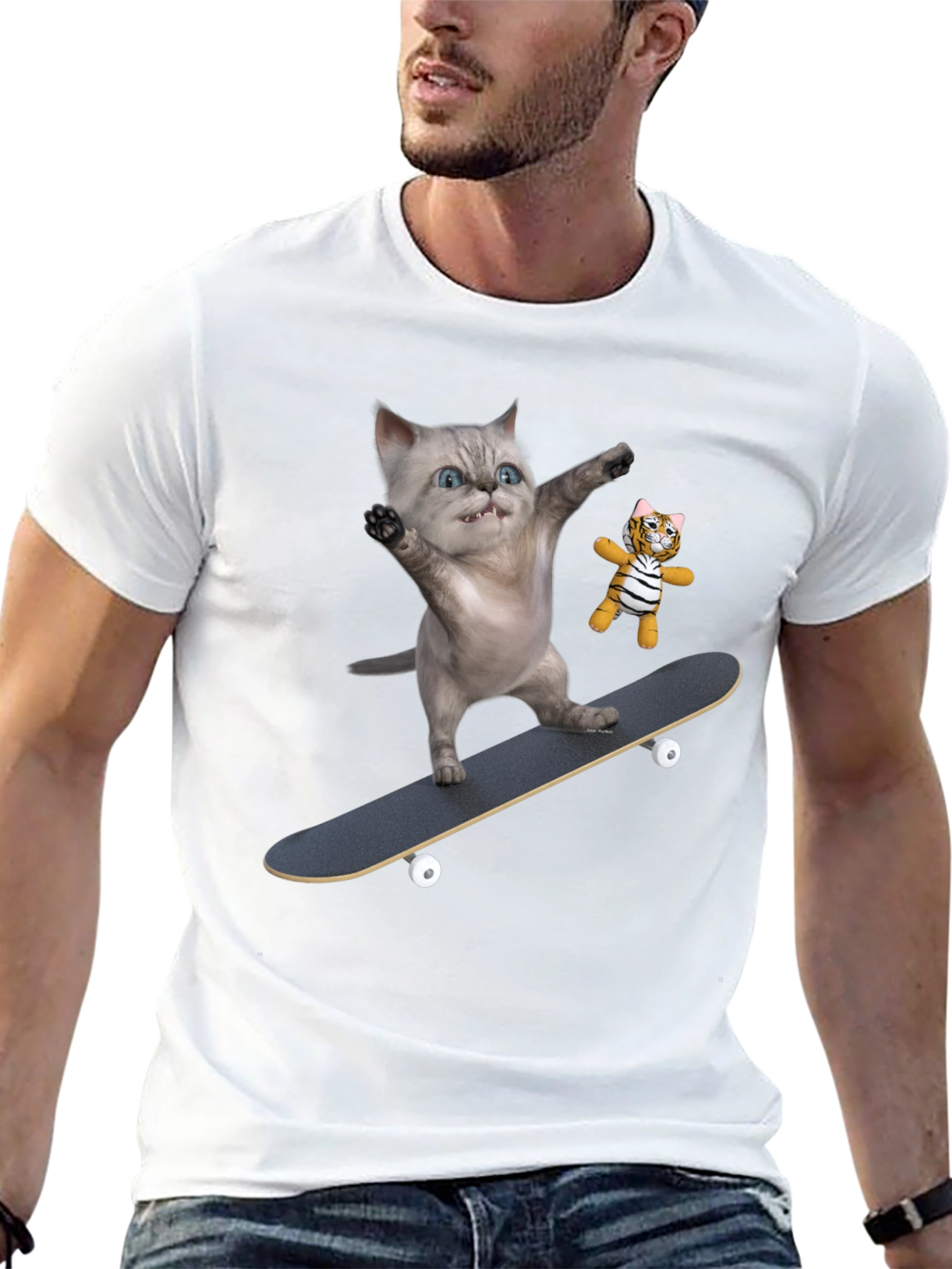 Cool Cat Skateboard T-Shirt - Unique Design