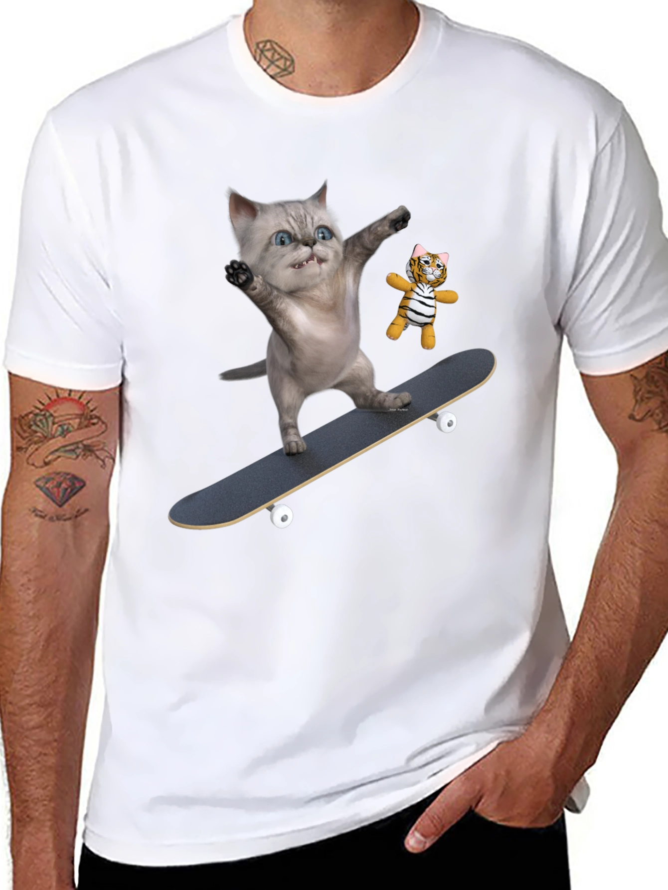 Cool Cat Skateboard T-Shirt - Unique Design