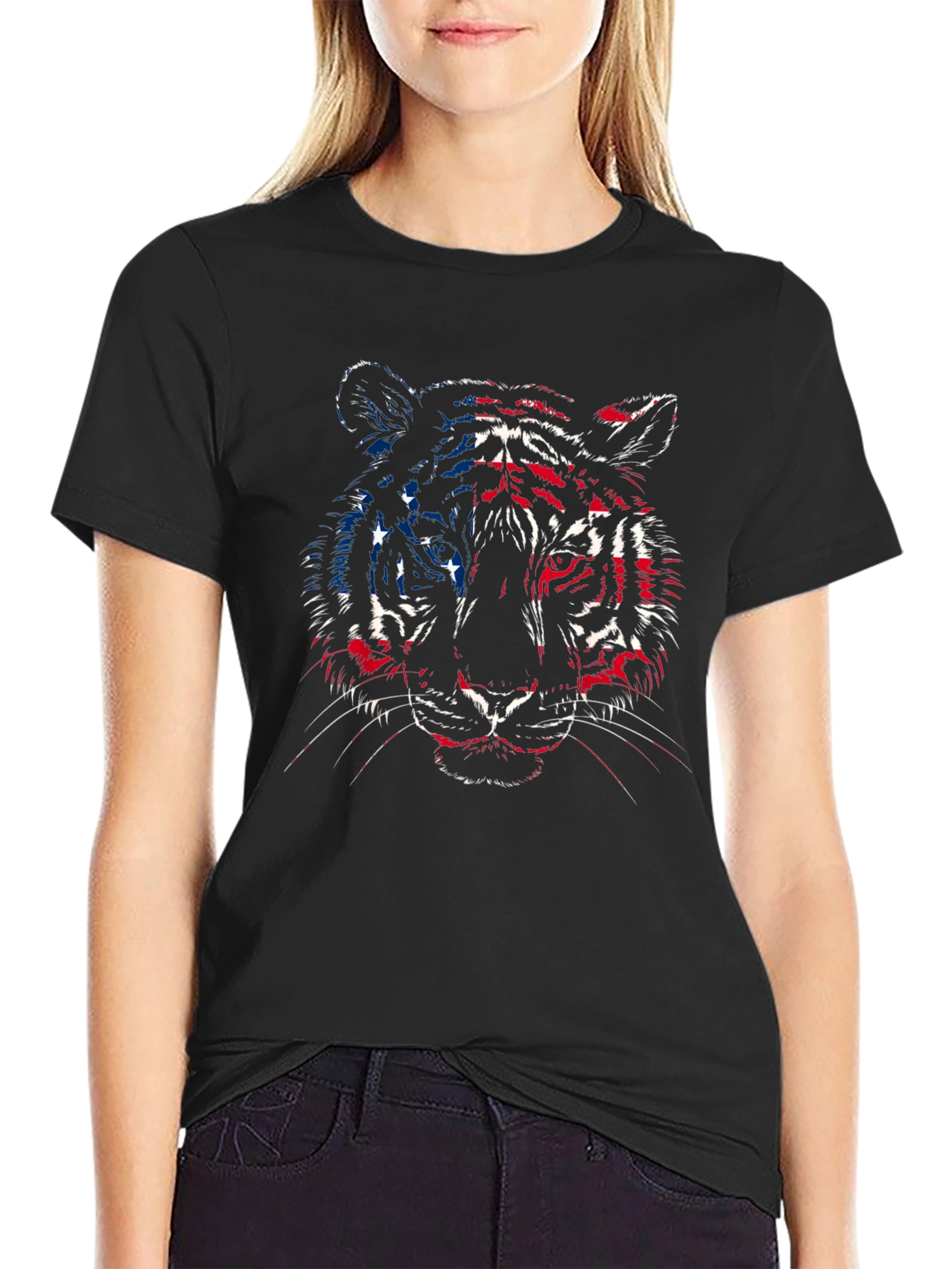 American Flag Tiger Graphic T-Shirt - Patriotic Style