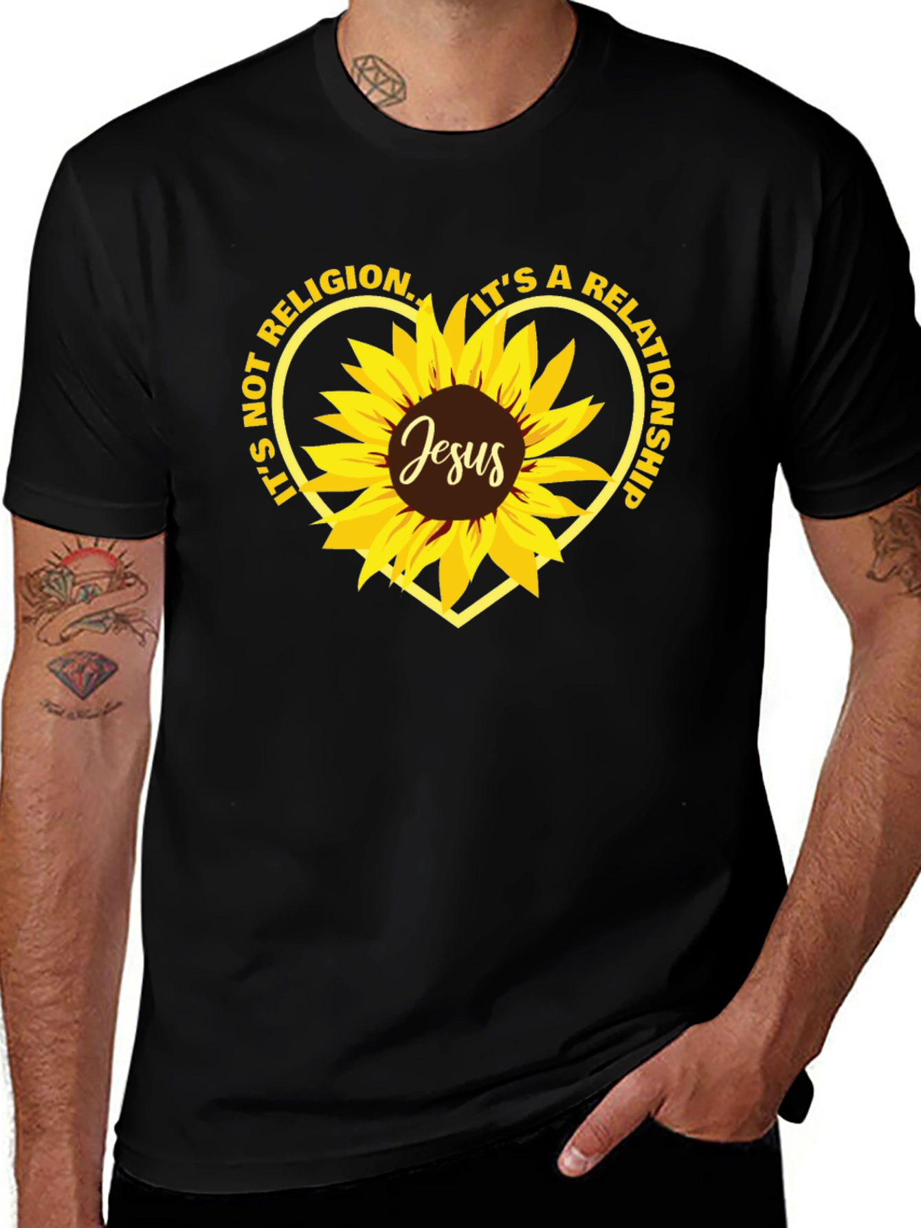 Faith-Based Graphic Tee - Its a Relationship Sunflower Design