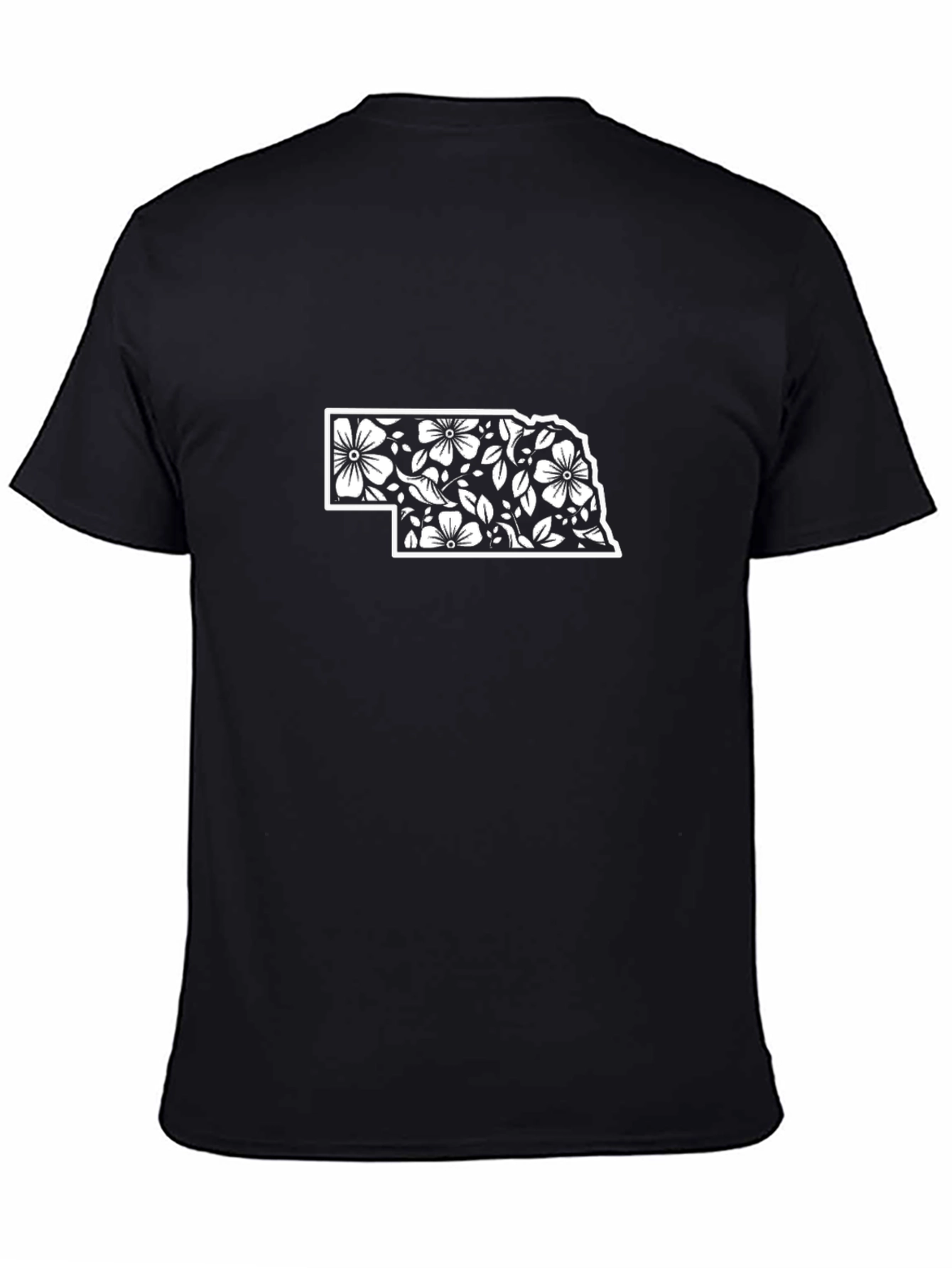 Nebraska Floral State Outline Black T-Shirt