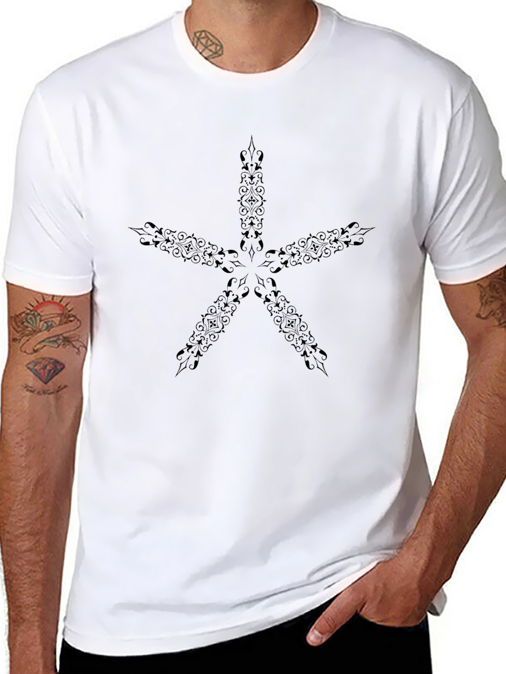 Mens Black T-Shirt with Star Design