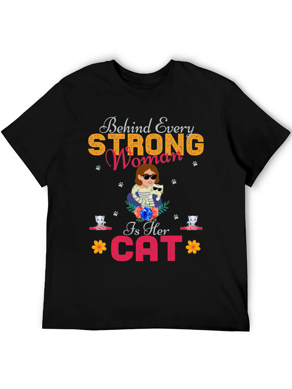 Strong Woman Cat Lover Tee