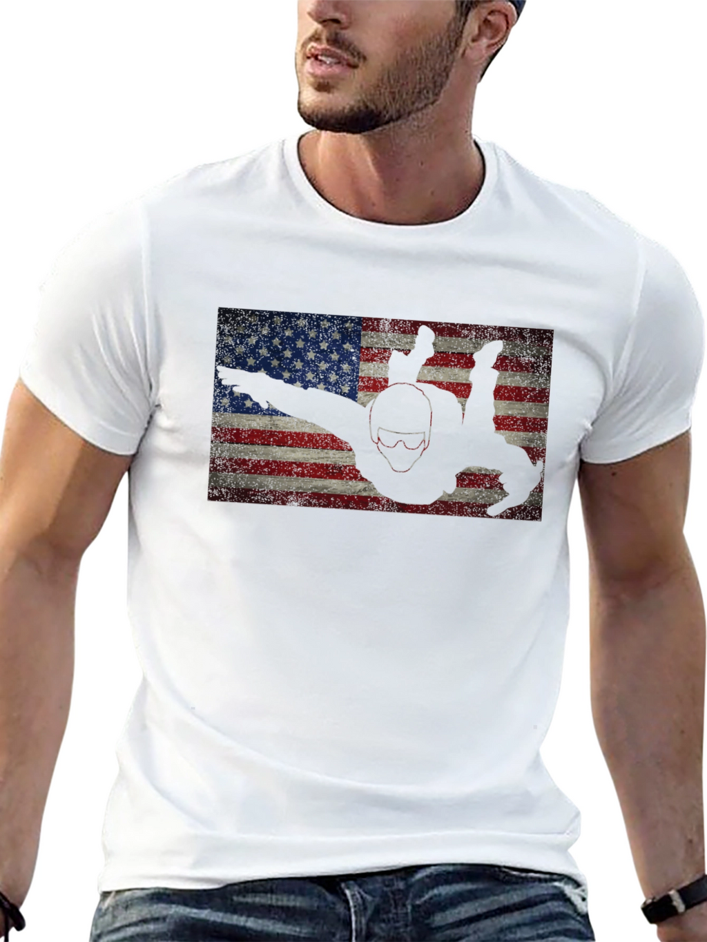 Skydiver American Flag Graphic Tee - Black