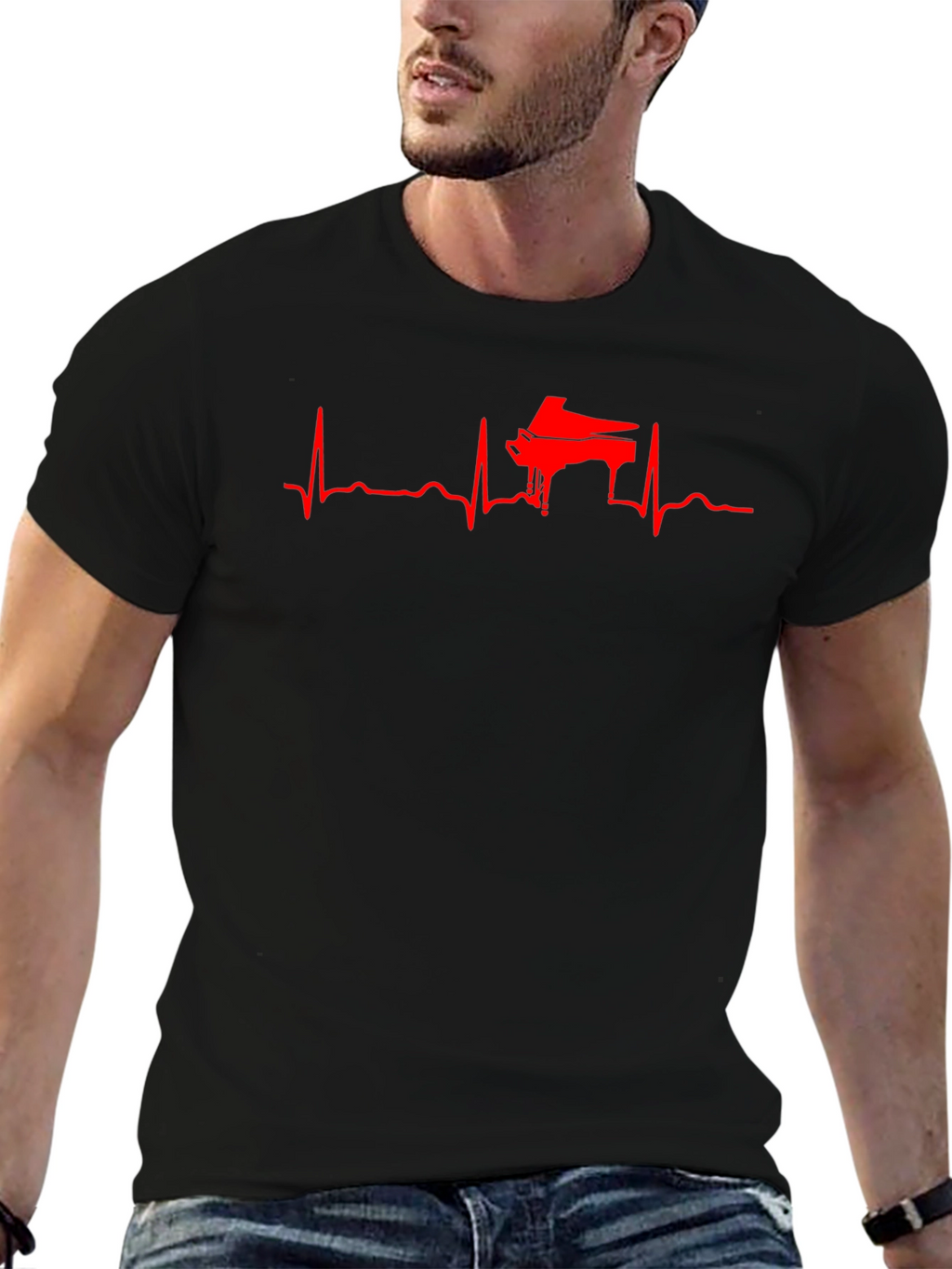 Piano Heartbeat T-Shirt - Music Lover Tee