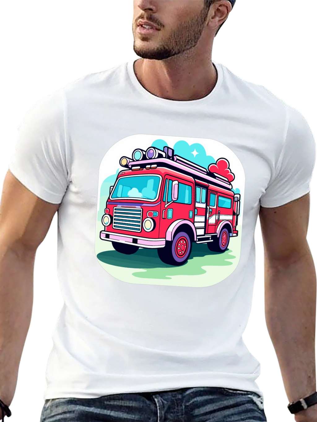 Fire Truck Graphic Tee - Cartoon Style