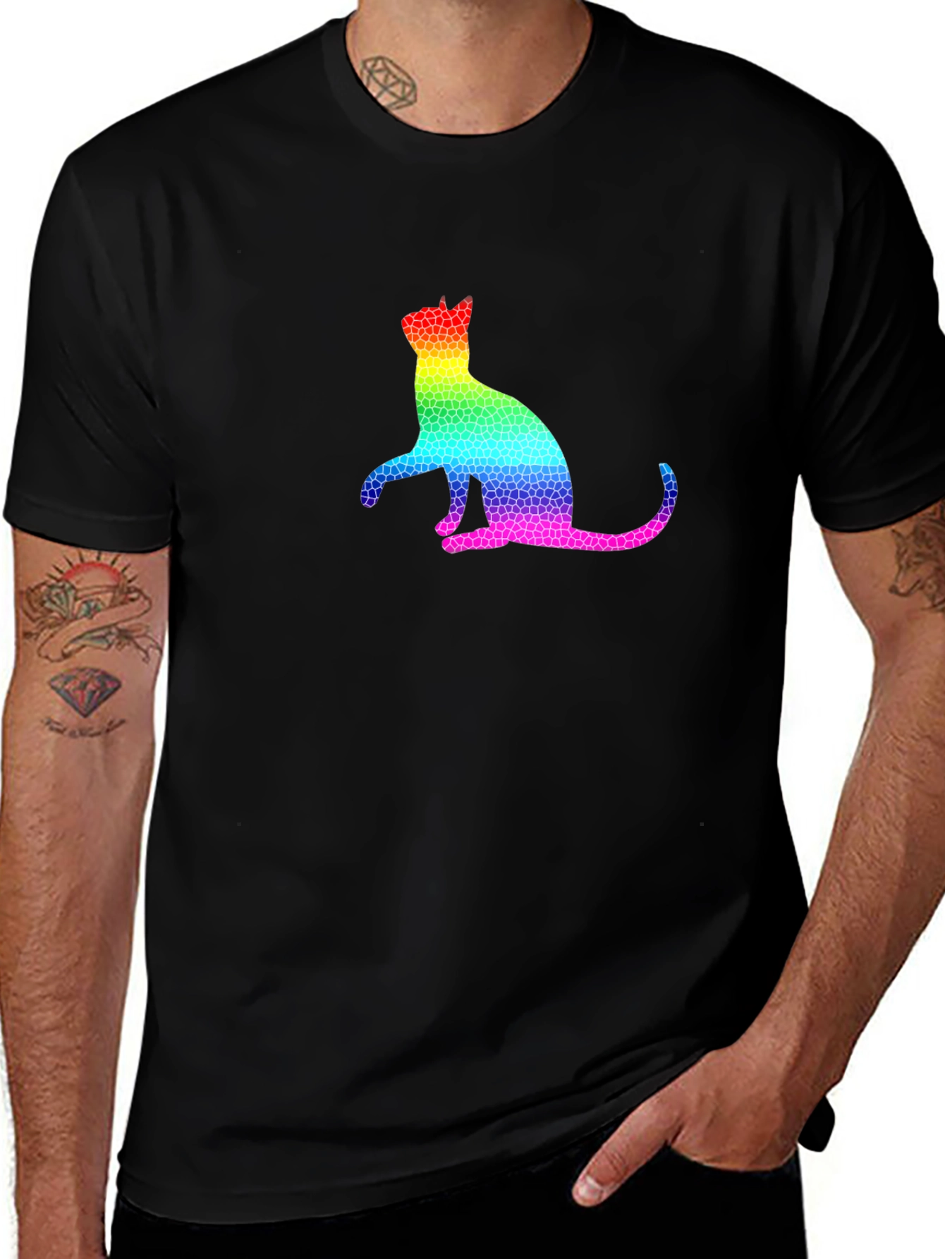 Rainbow Mosaic Cat T-Shirt