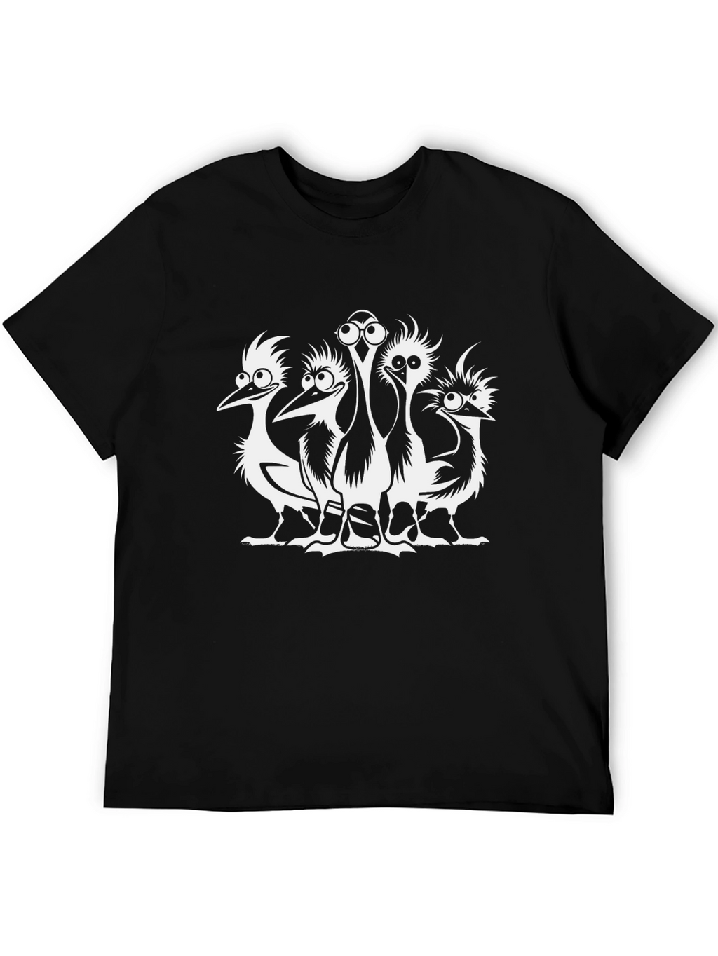 Funny Cartoon Birds Black T-Shirt