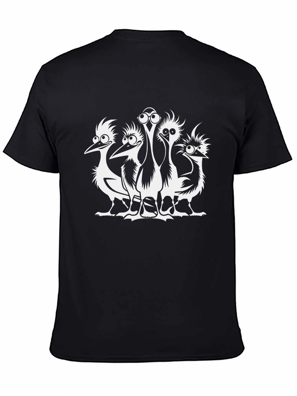 Funny Cartoon Birds Black T-Shirt