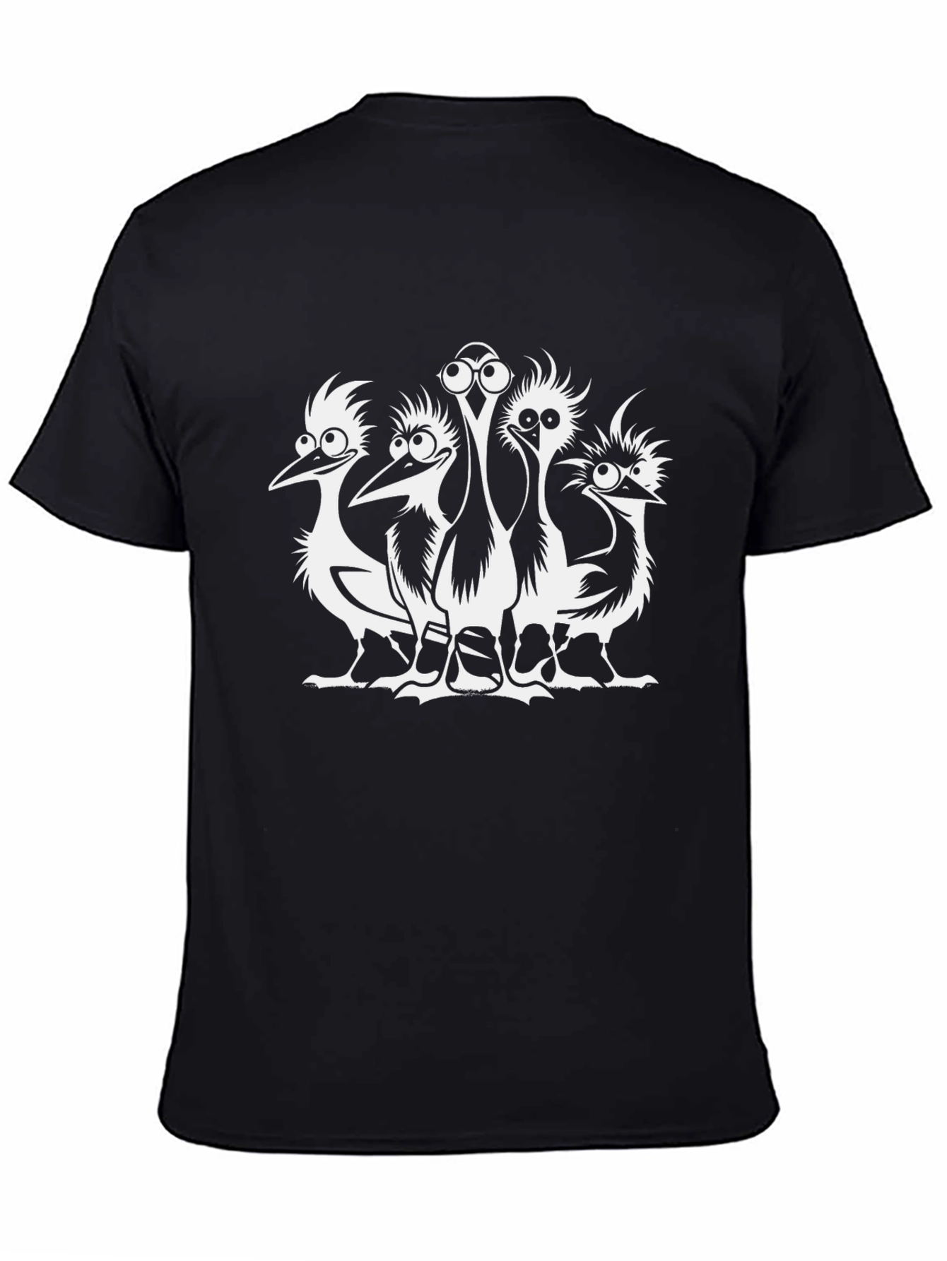 Funny Cartoon Birds Black T-Shirt