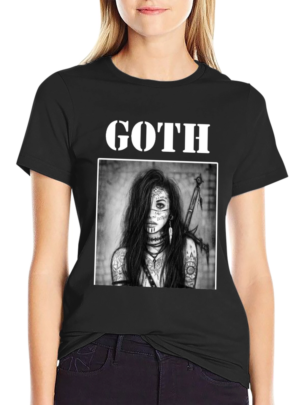 Goth Warrior Woman Black T-Shirt