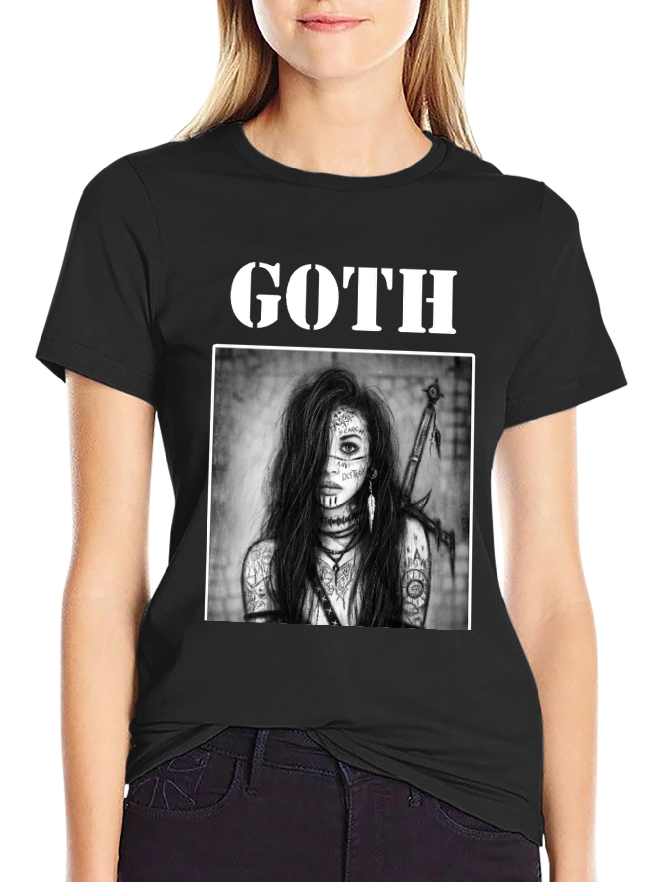 Goth Warrior Woman Black T-Shirt
