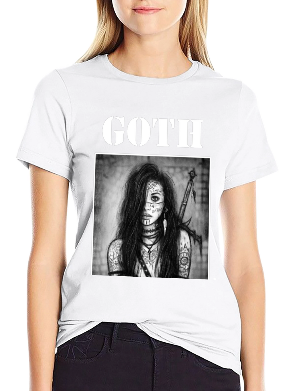Goth Warrior Woman Black T-Shirt
