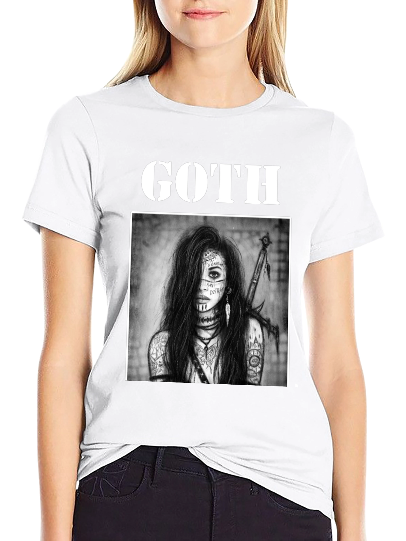 Goth Warrior Woman Black T-Shirt