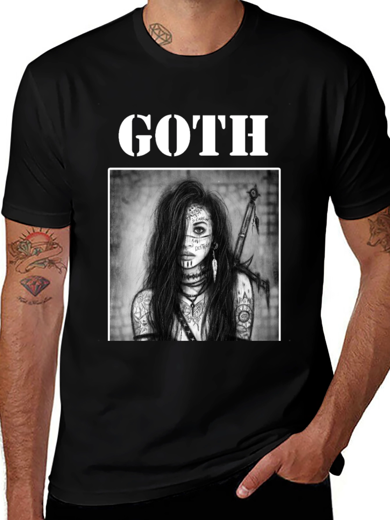 Goth Warrior Woman Black T-Shirt