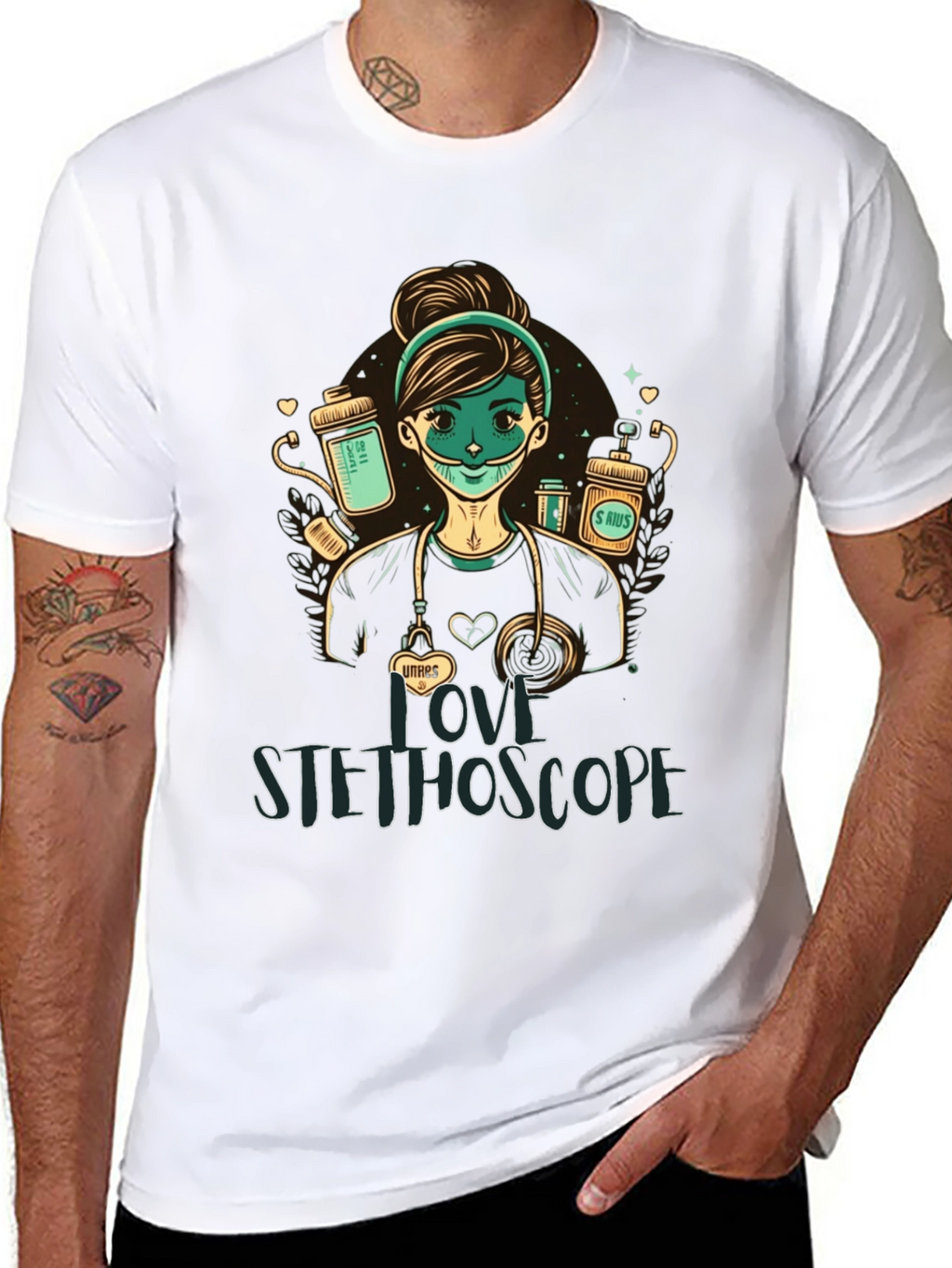 I Love Stethoscope Graphic Tee - Nurse Design