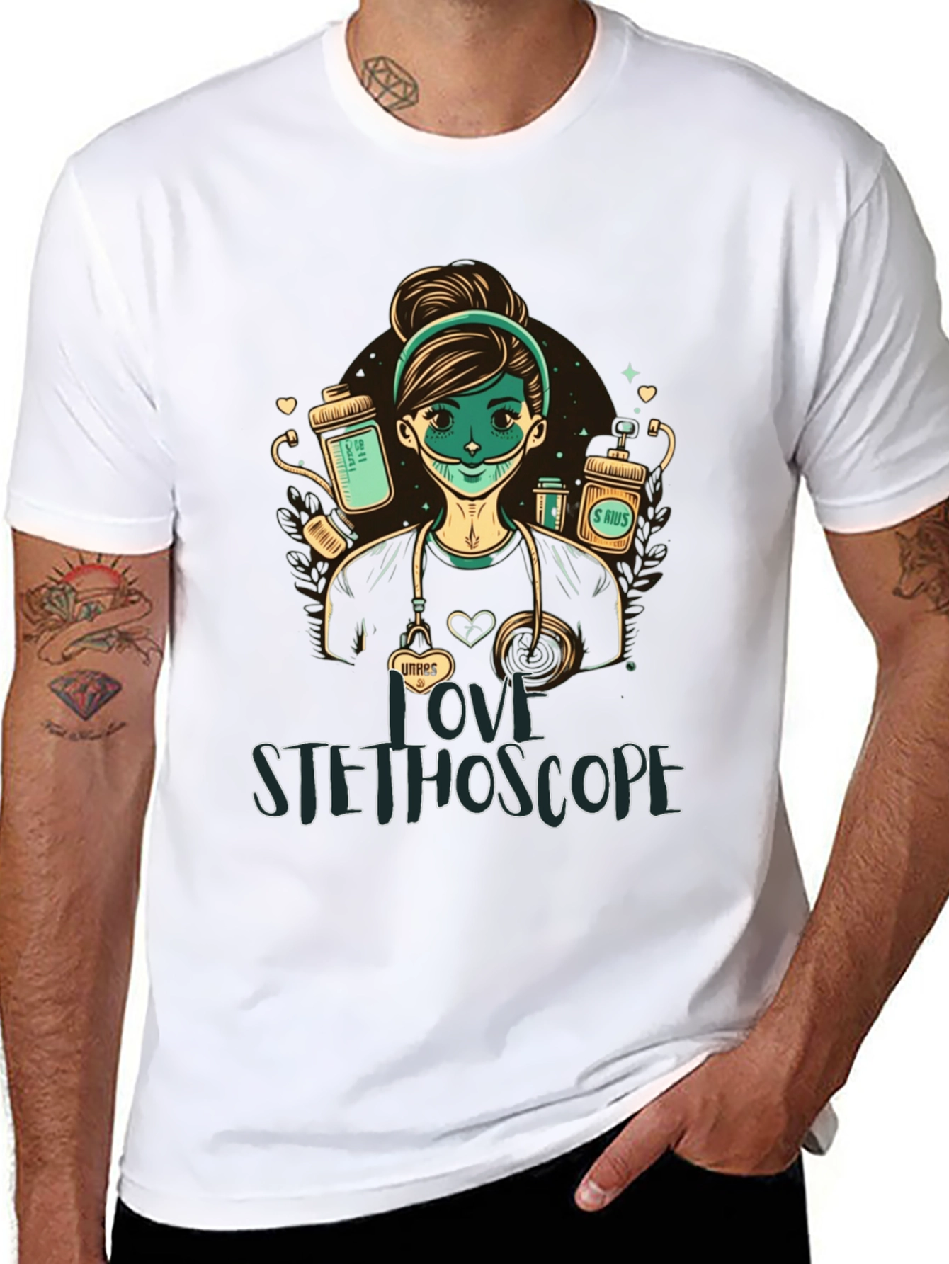I Love Stethoscope Graphic Tee - Nurse Design