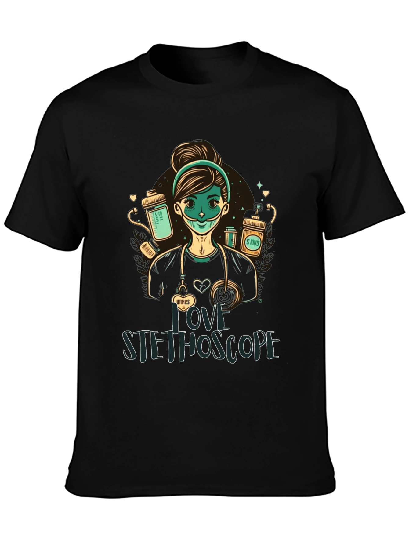 I Love Stethoscope Graphic Tee - Nurse Design