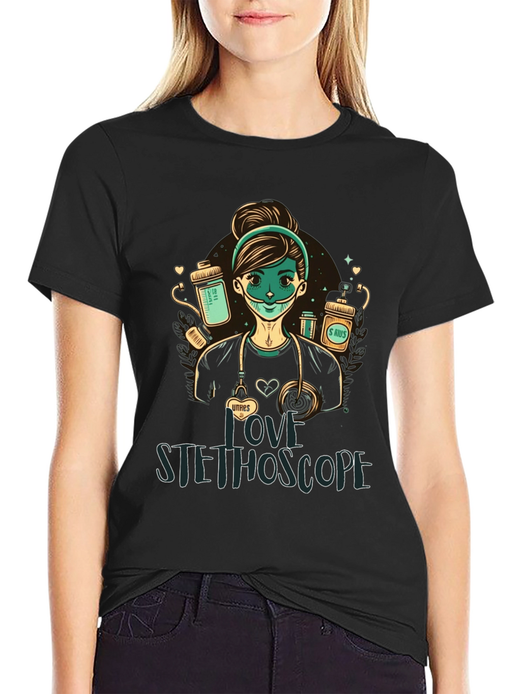 I Love Stethoscope Graphic Tee - Nurse Design