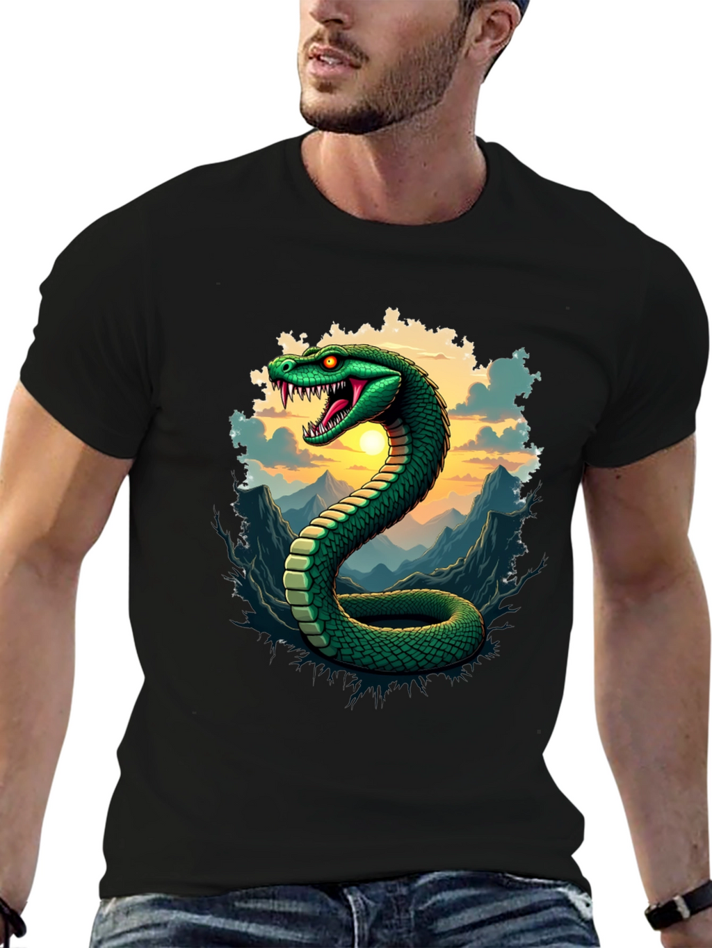 Mens Snake Graphic Tee - Black