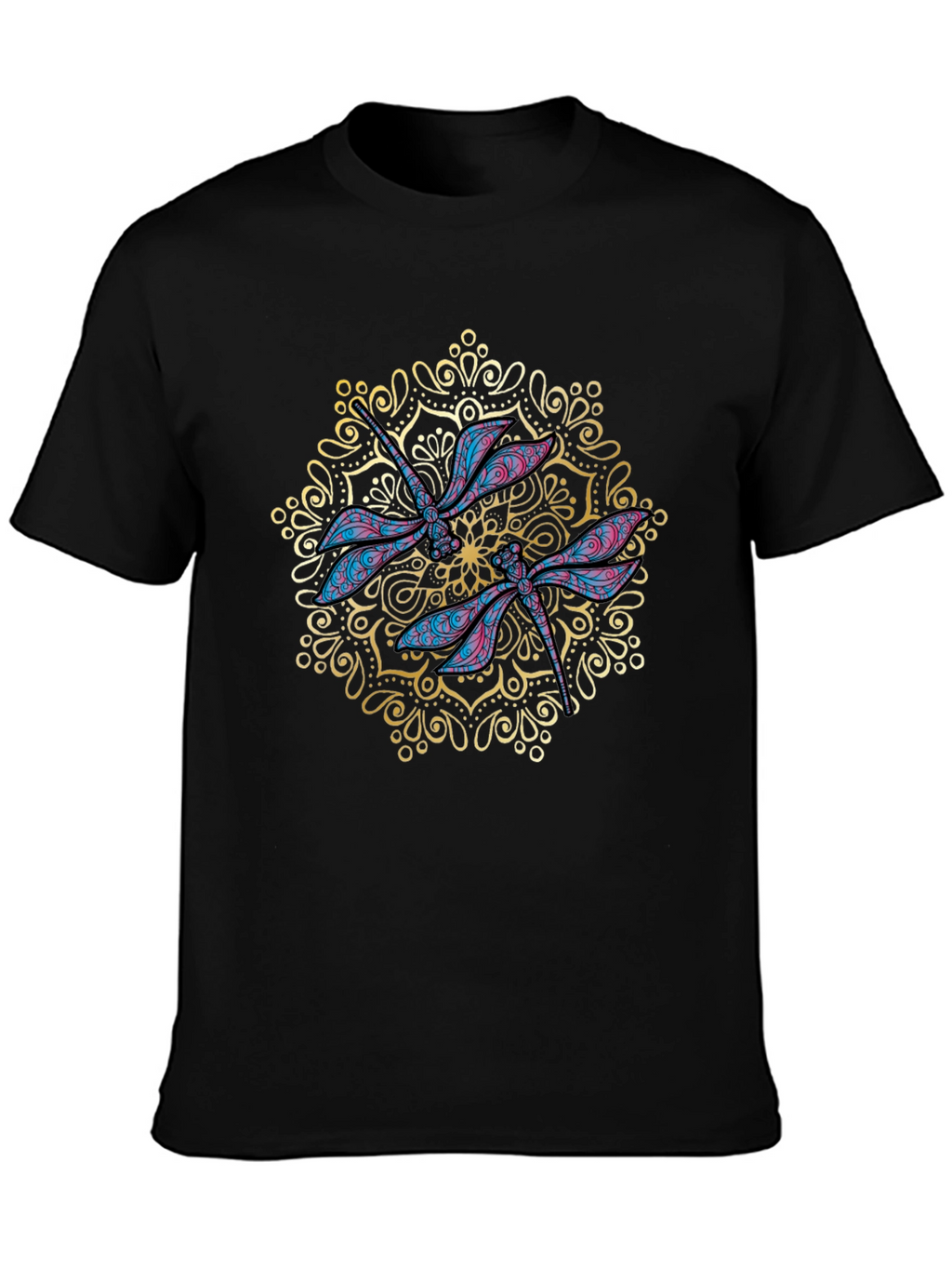 Dragonfly Mandala Graphic Black T-Shirt