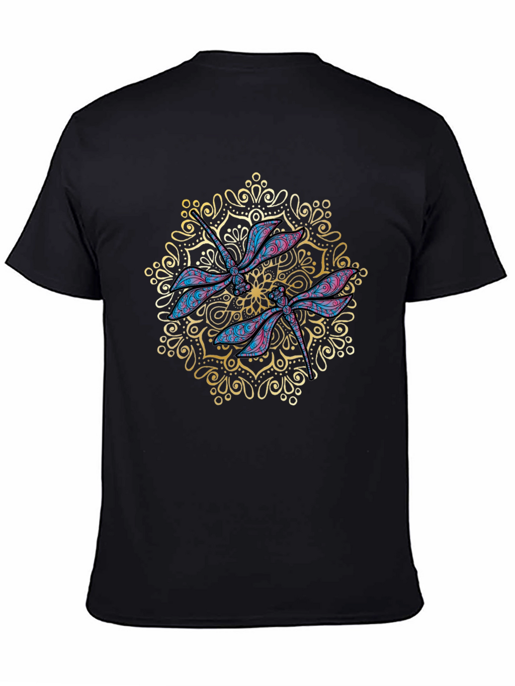 Dragonfly Mandala Graphic Black T-Shirt