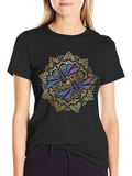Dragonfly Mandala Graphic Black T-Shirt