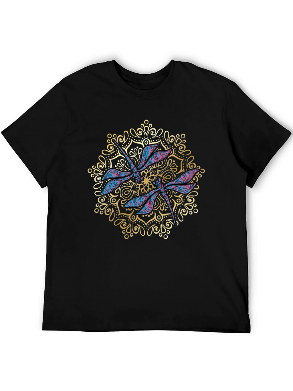 Dragonfly Mandala Graphic Black T-Shirt