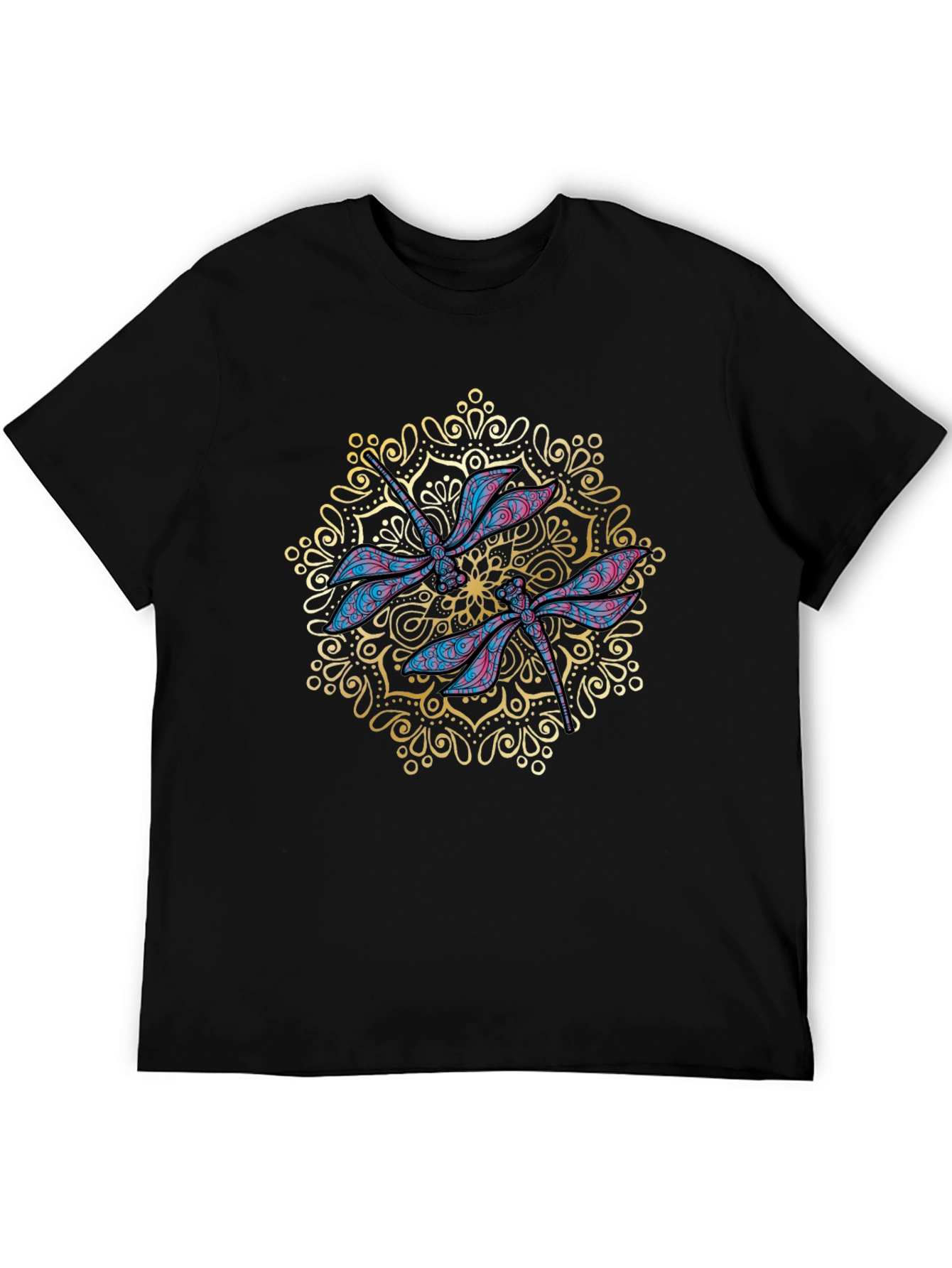 Dragonfly Mandala Graphic Black T-Shirt