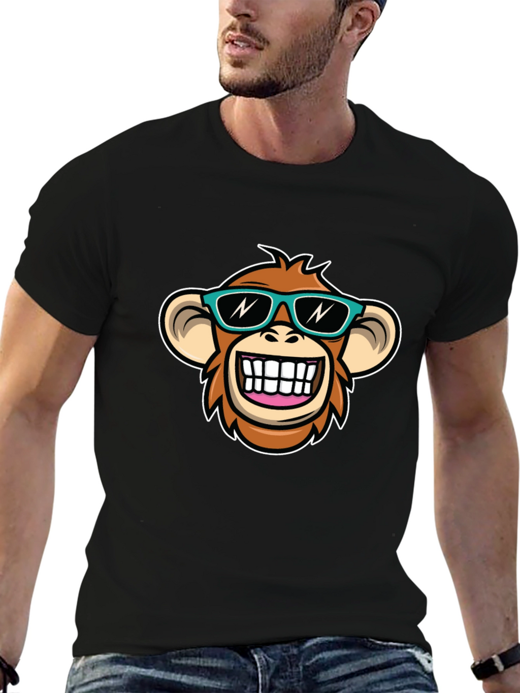 Cool Monkey Graphic T-Shirt - Black Crew Neck Tee