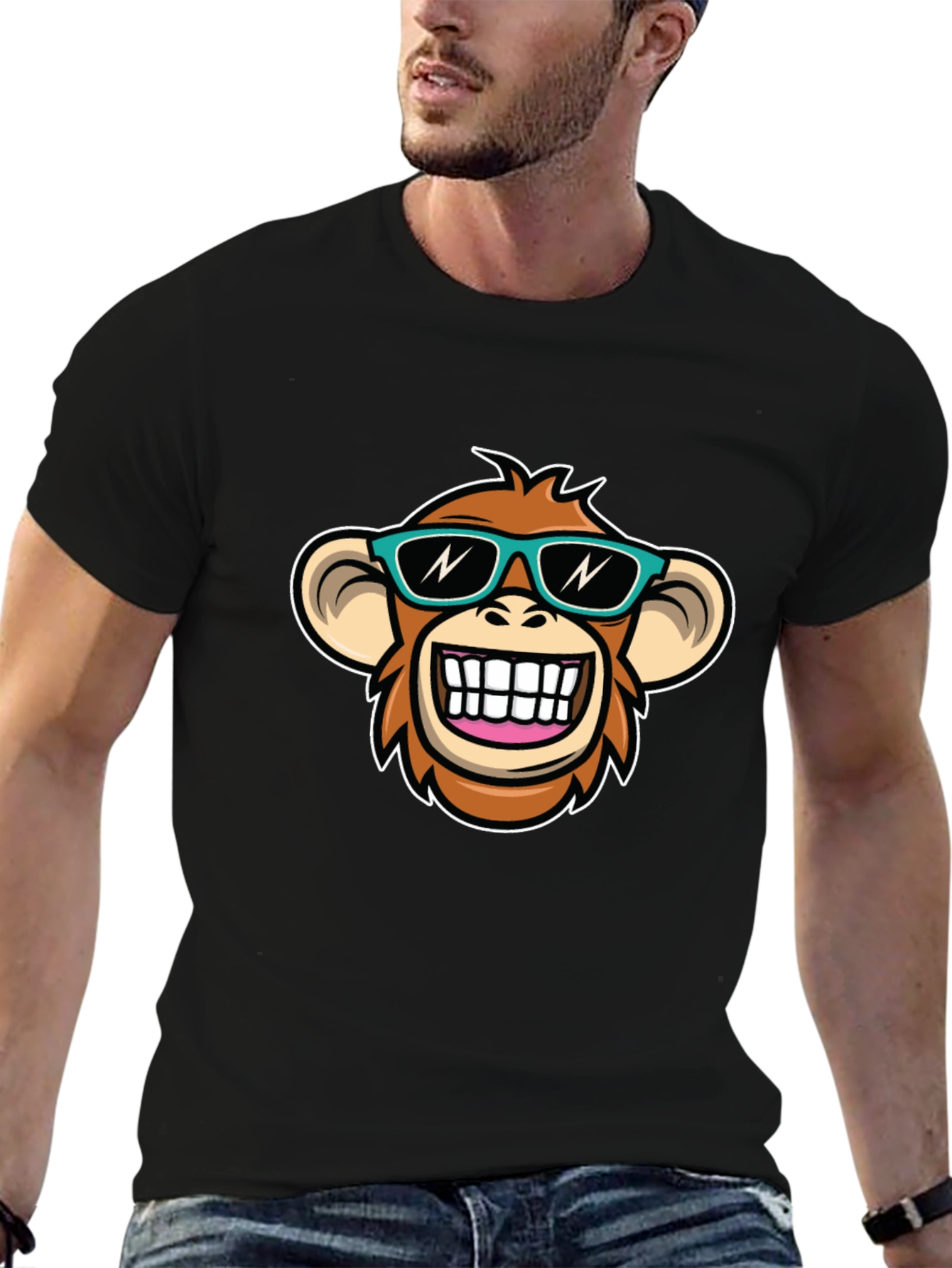 Cool Monkey Graphic T-Shirt - Black Crew Neck Tee