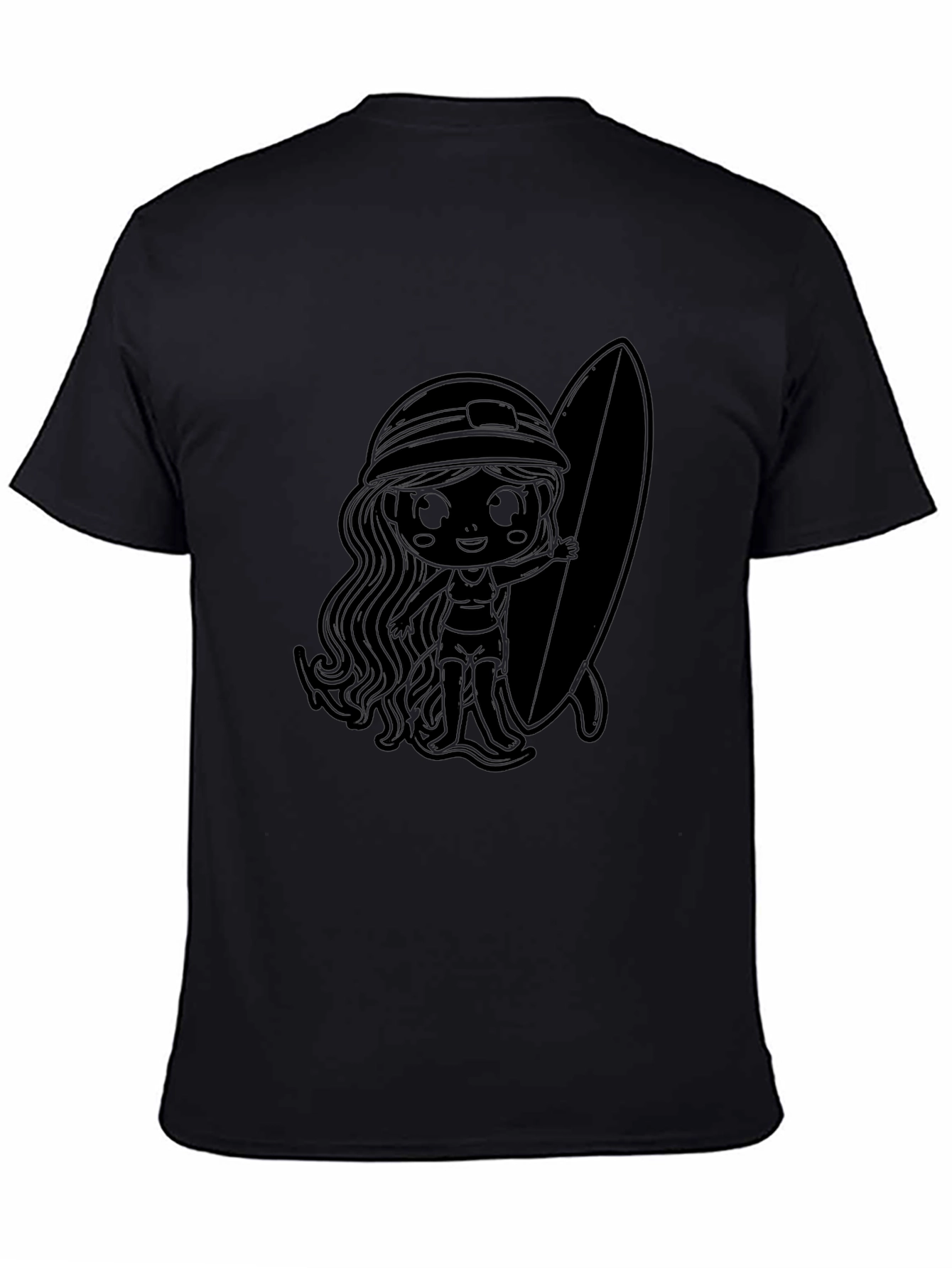 Black T-Shirt with Surfer Girl Graphic