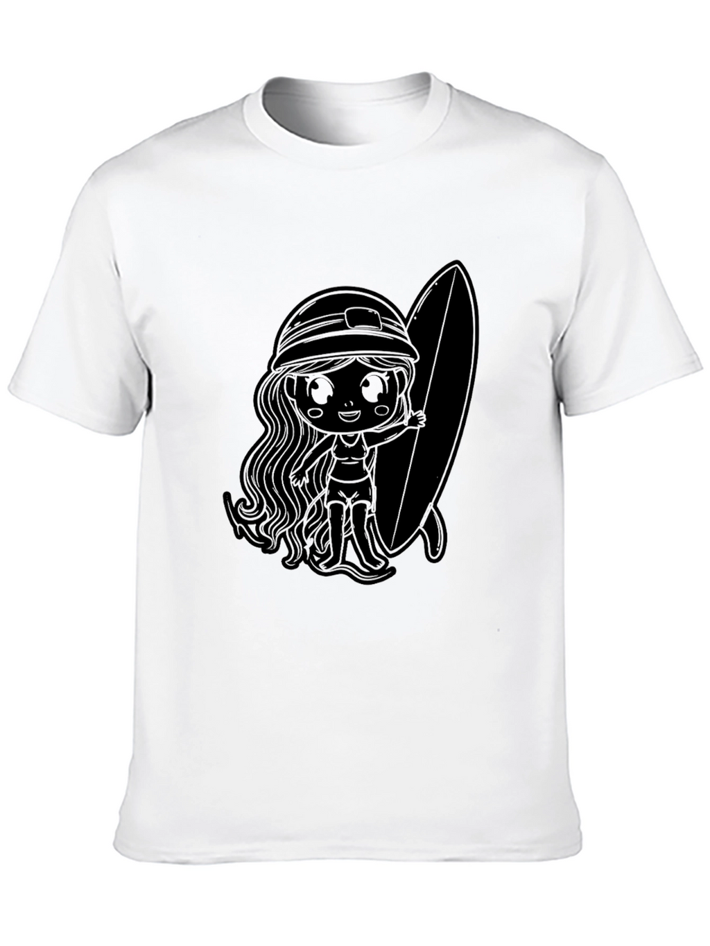 Black T-Shirt with Surfer Girl Graphic