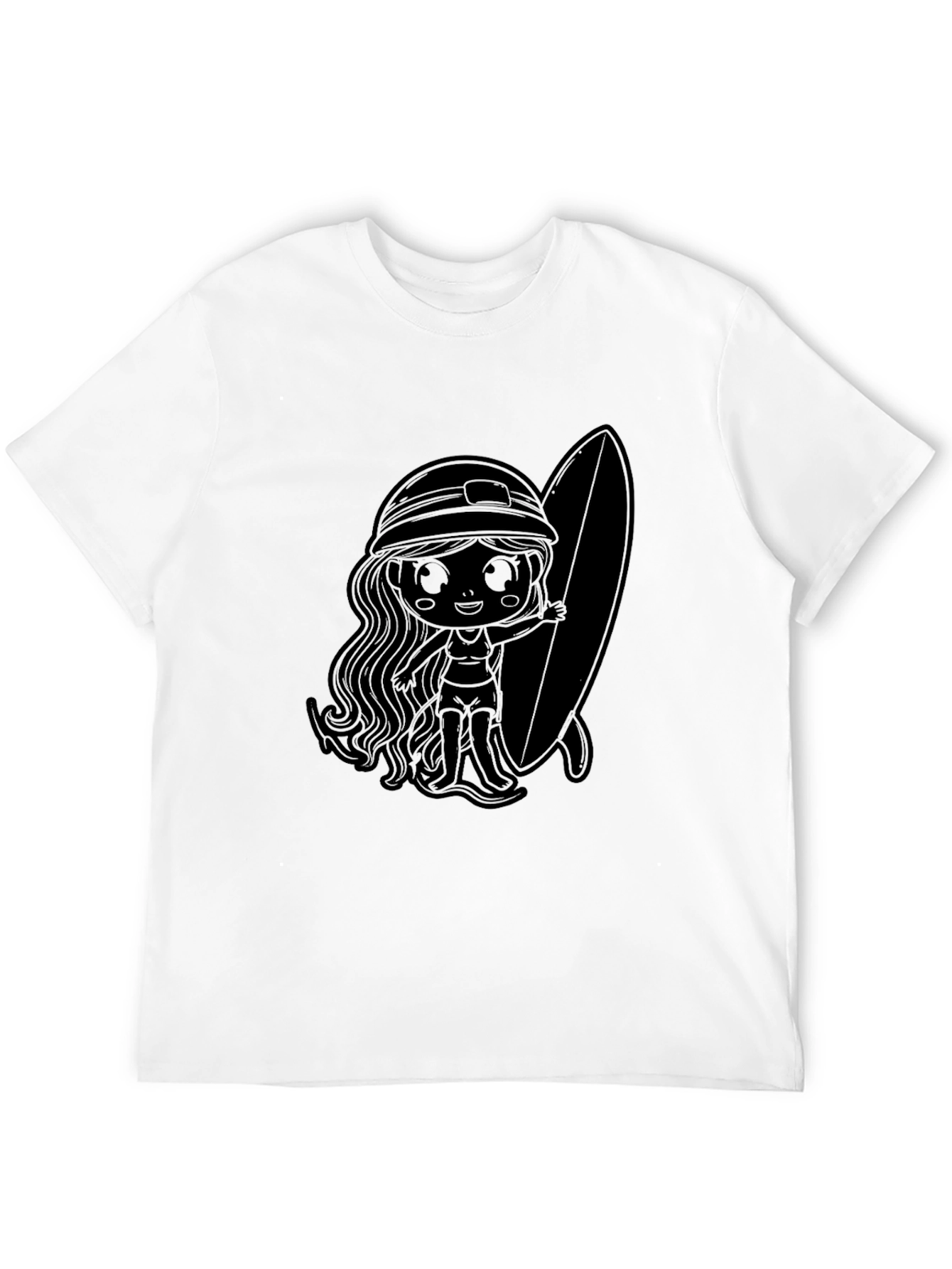 Black T-Shirt with Surfer Girl Graphic