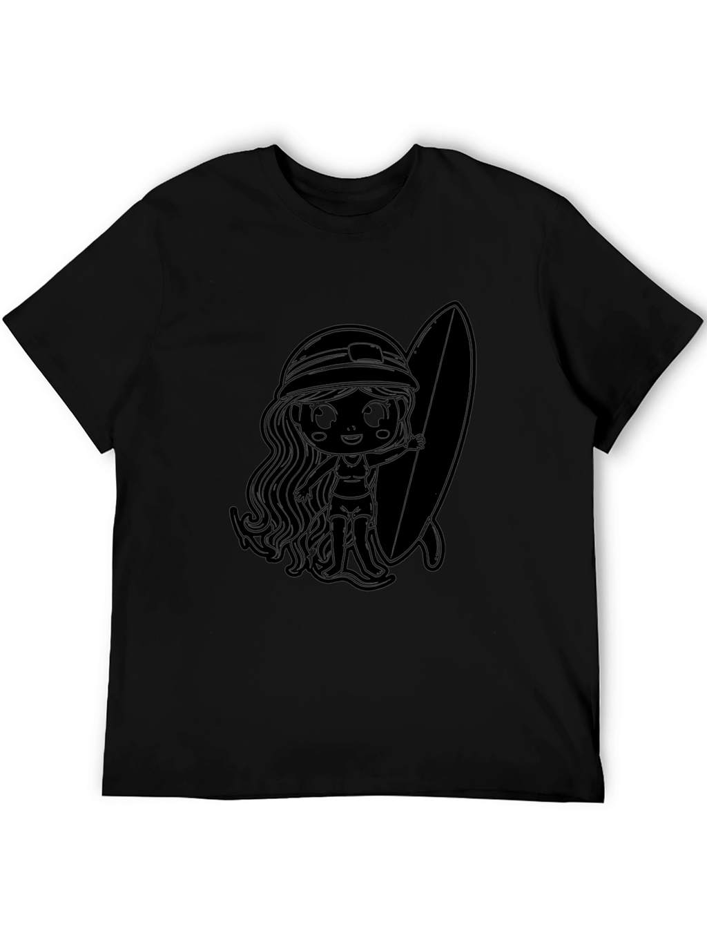 Black T-Shirt with Surfer Girl Graphic