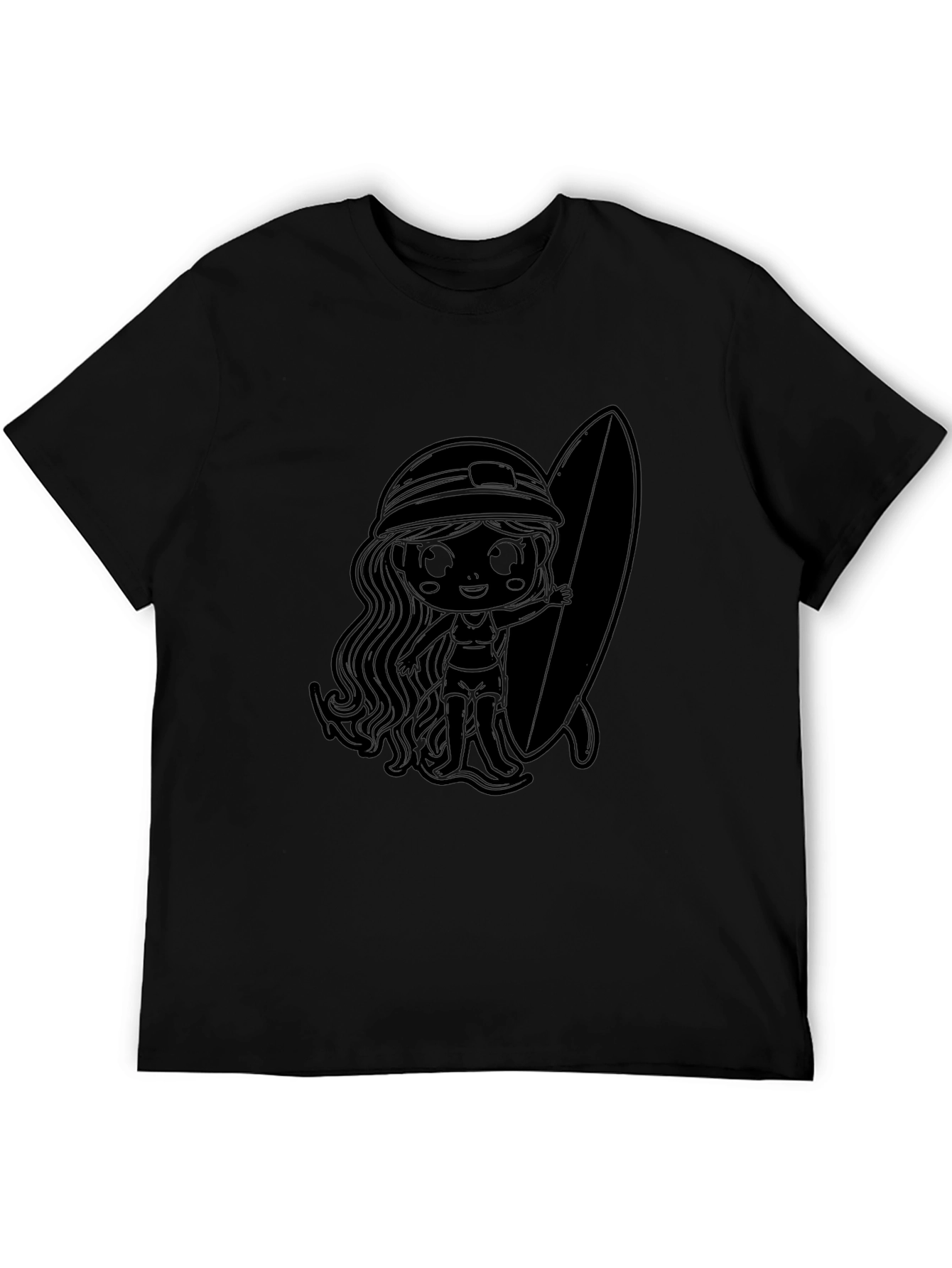 Black T-Shirt with Surfer Girl Graphic